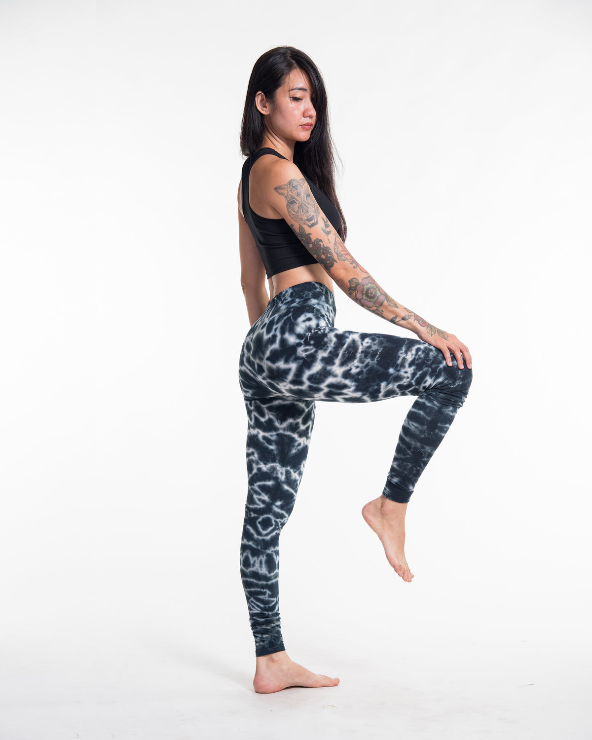 Marble Tie Dye Cotton Leggings in Black