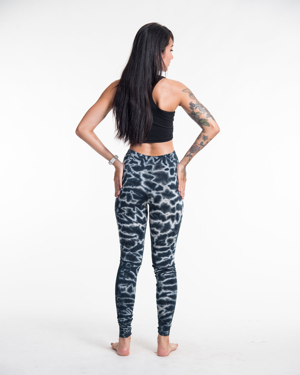 Marble Tie Dye Cotton Leggings in Black