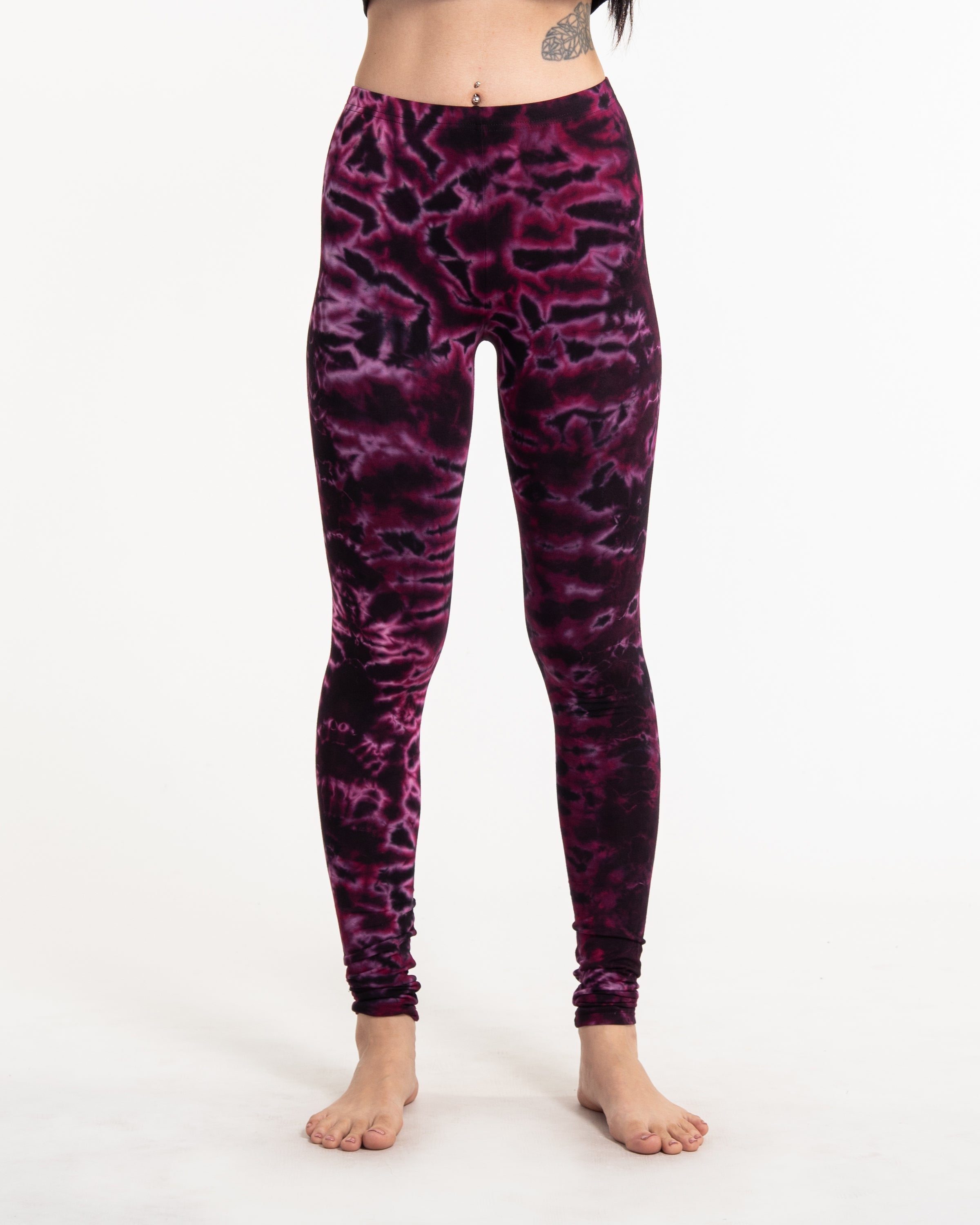 Marble Tie Dye Cotton Leggings in Magenta