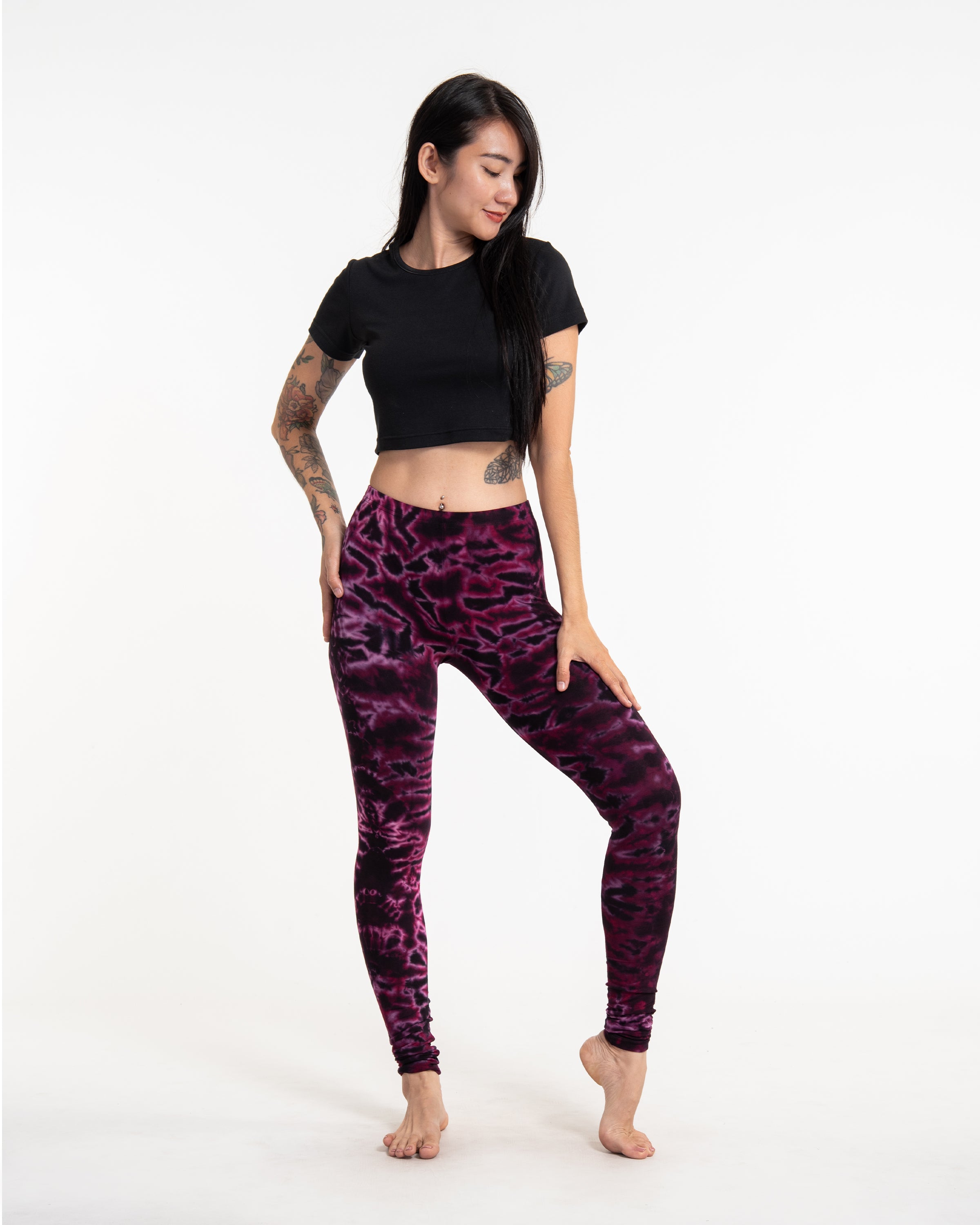 Marble Tie Dye Cotton Leggings in Magenta