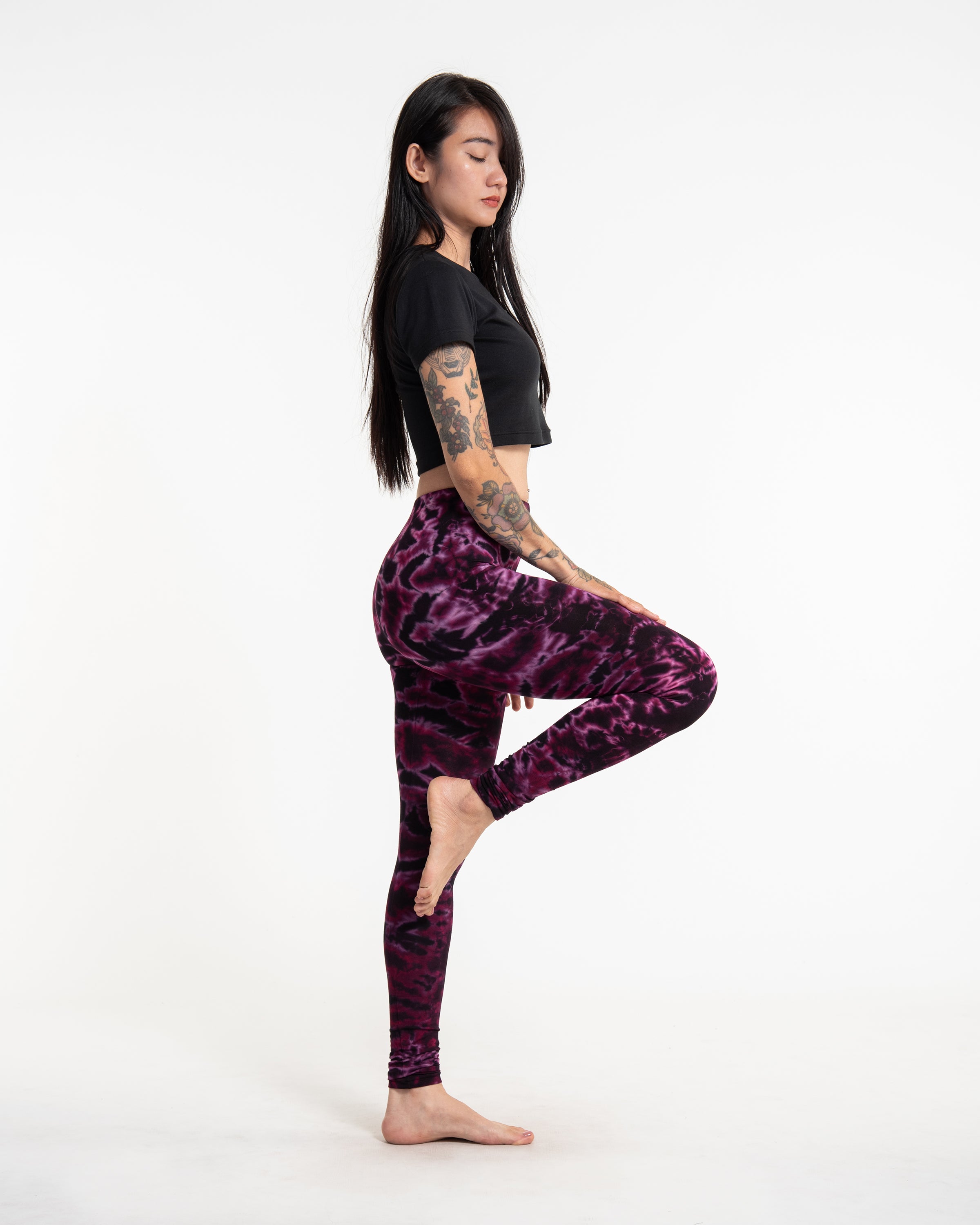 Marble Tie Dye Cotton Leggings in Magenta