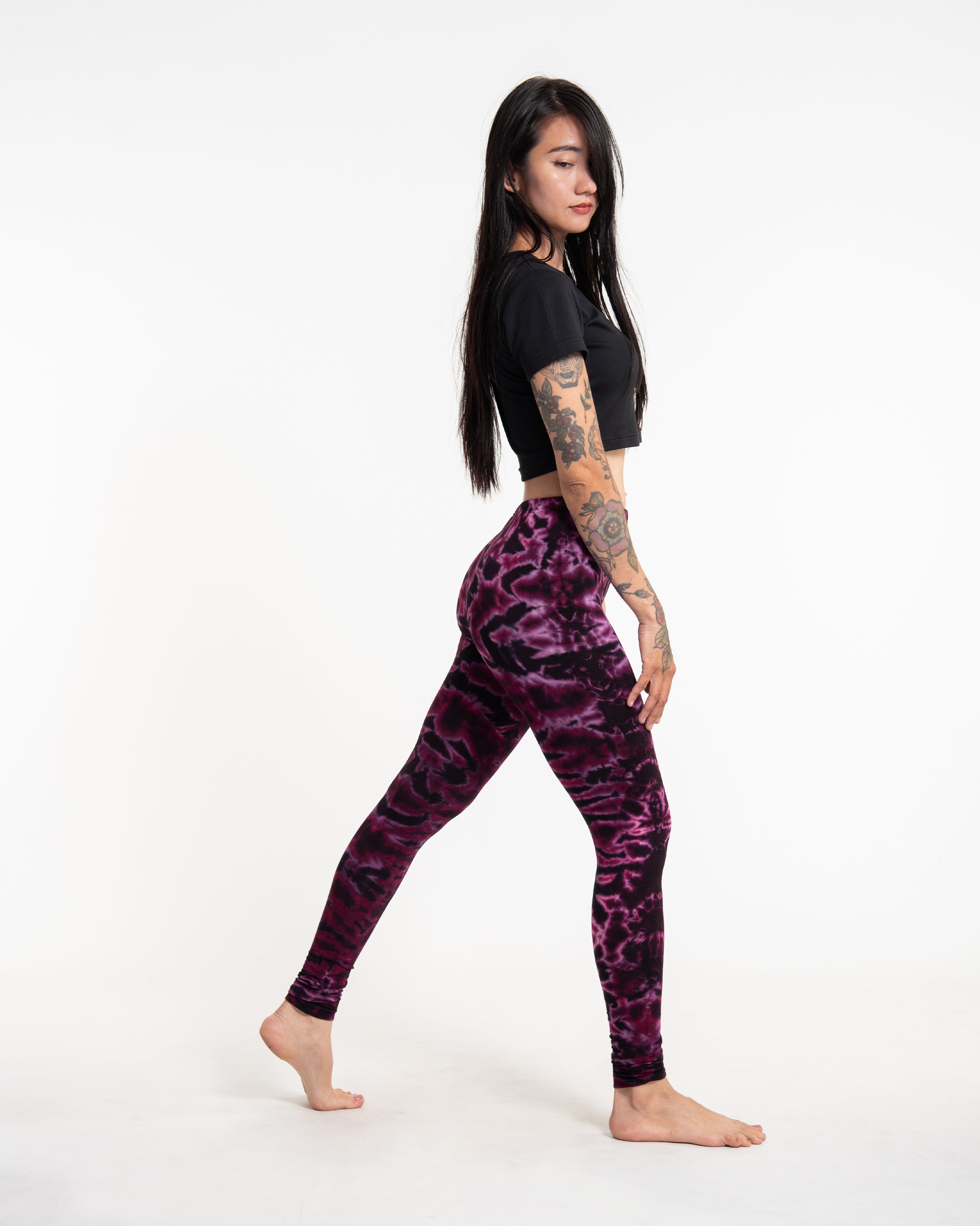 Marble Tie Dye Cotton Leggings in Magenta