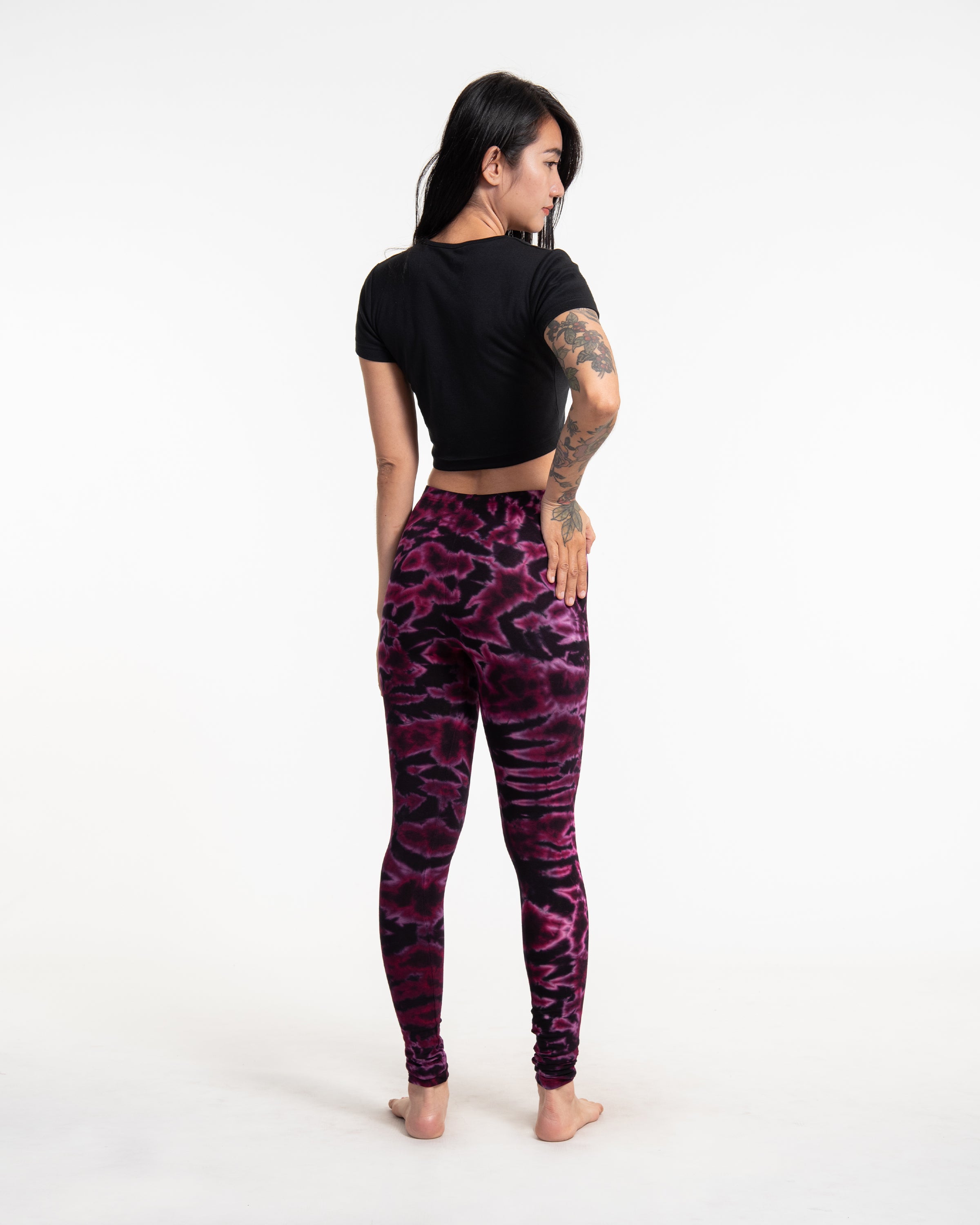 Marble Tie Dye Cotton Leggings in Magenta