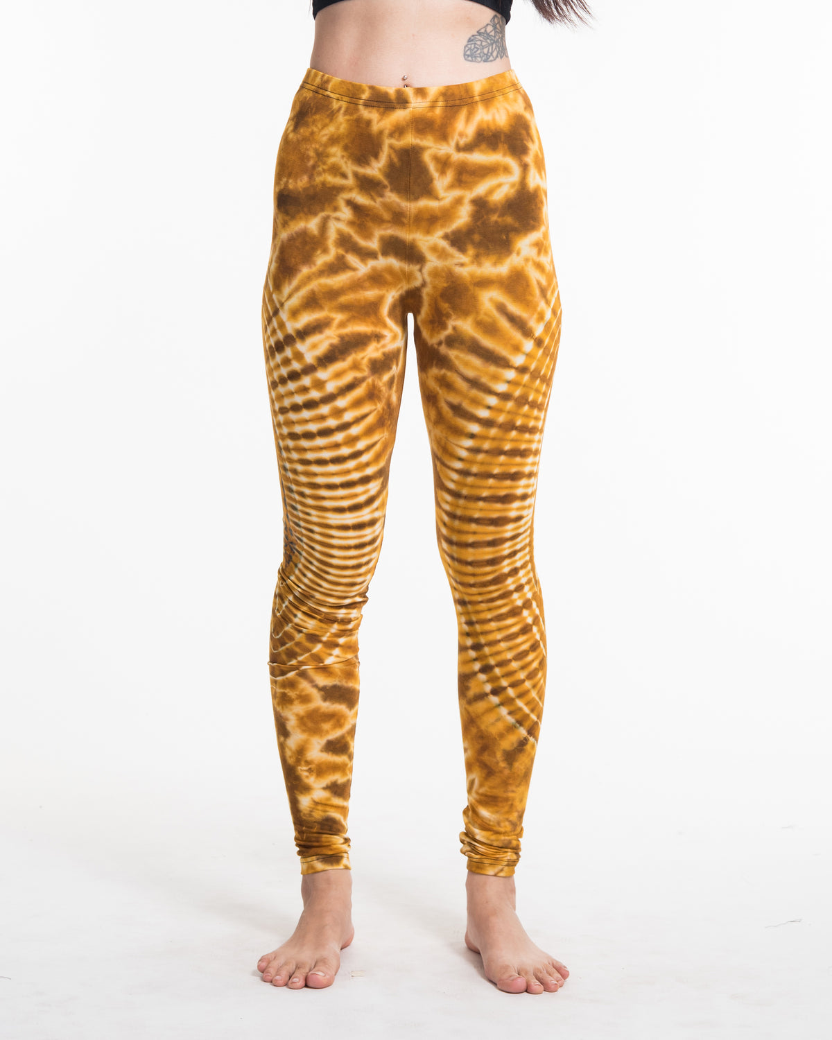 Oval Swirls Tie Dye Cotton Leggings in Yellow