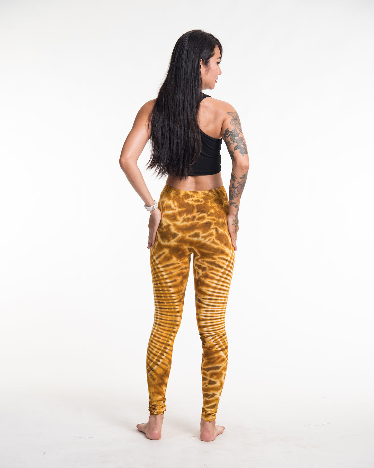Oval Swirls Tie Dye Cotton Leggings in Yellow