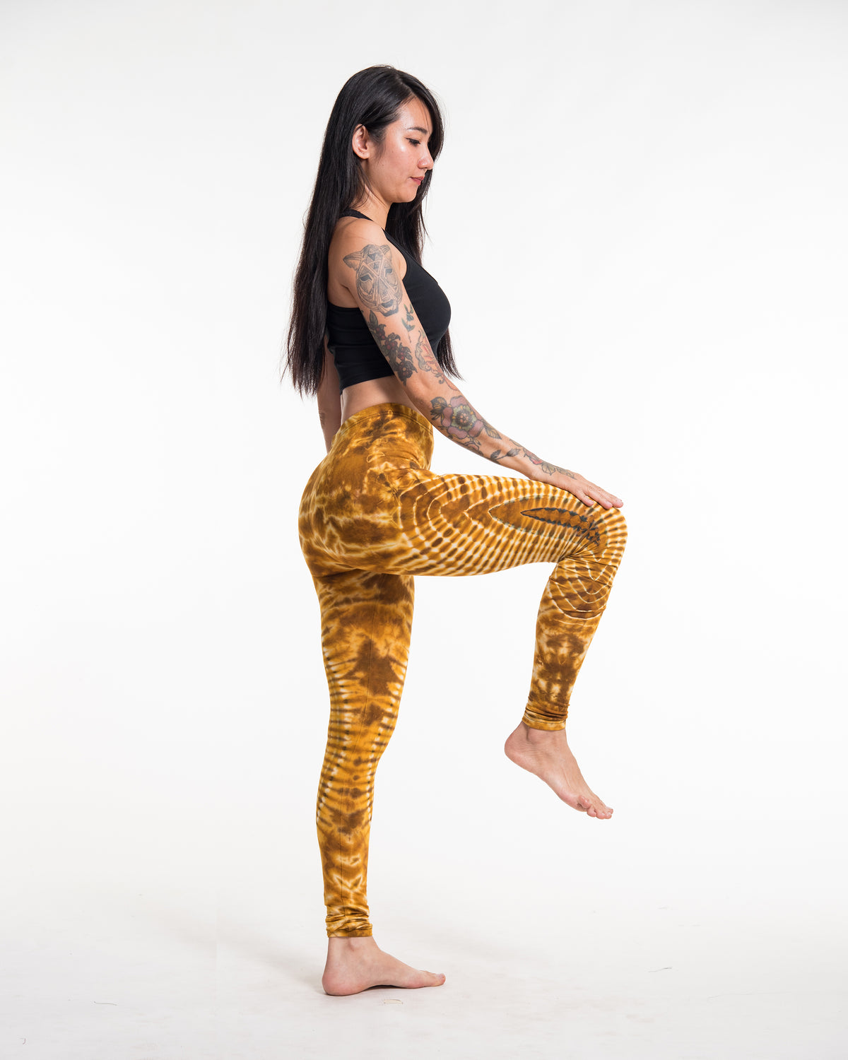 Oval Swirls Tie Dye Cotton Leggings in Yellow