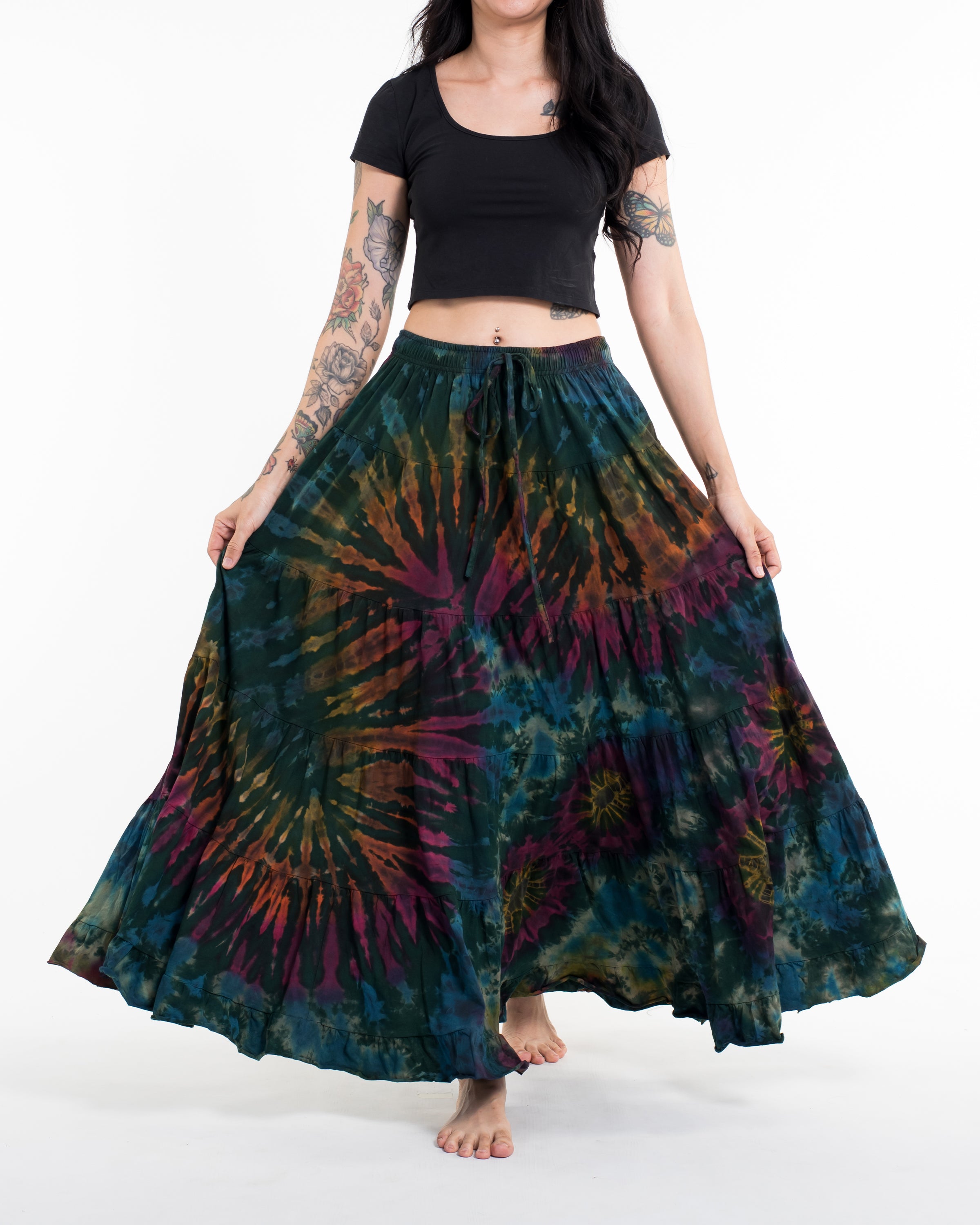 Tie Dye Long Skirt in Green