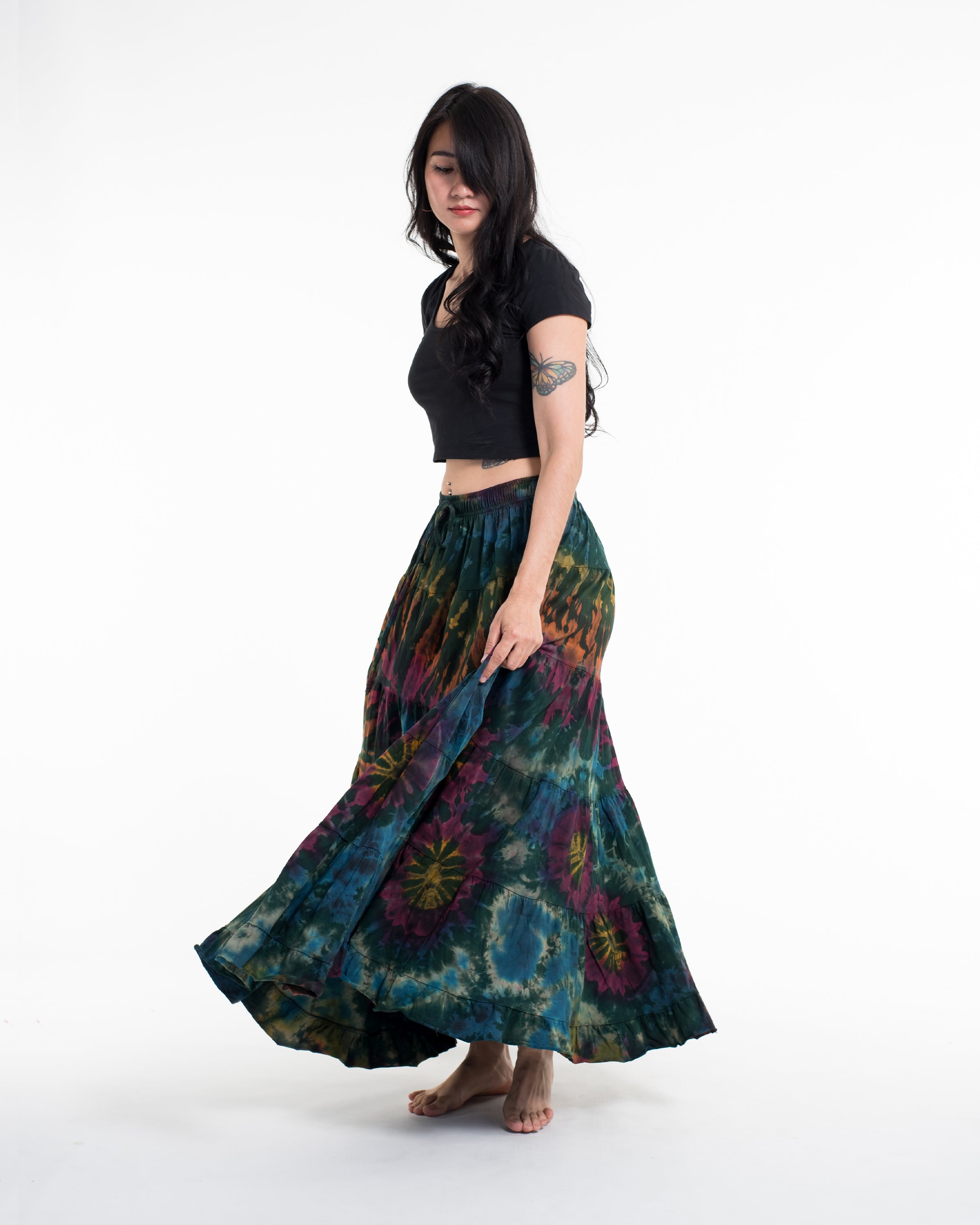 Tie Dye Long Skirt in Green