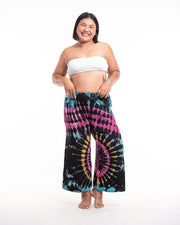 Plus Size Soft Flex Tie Dye Wide Leg Pants in Black Turquoise