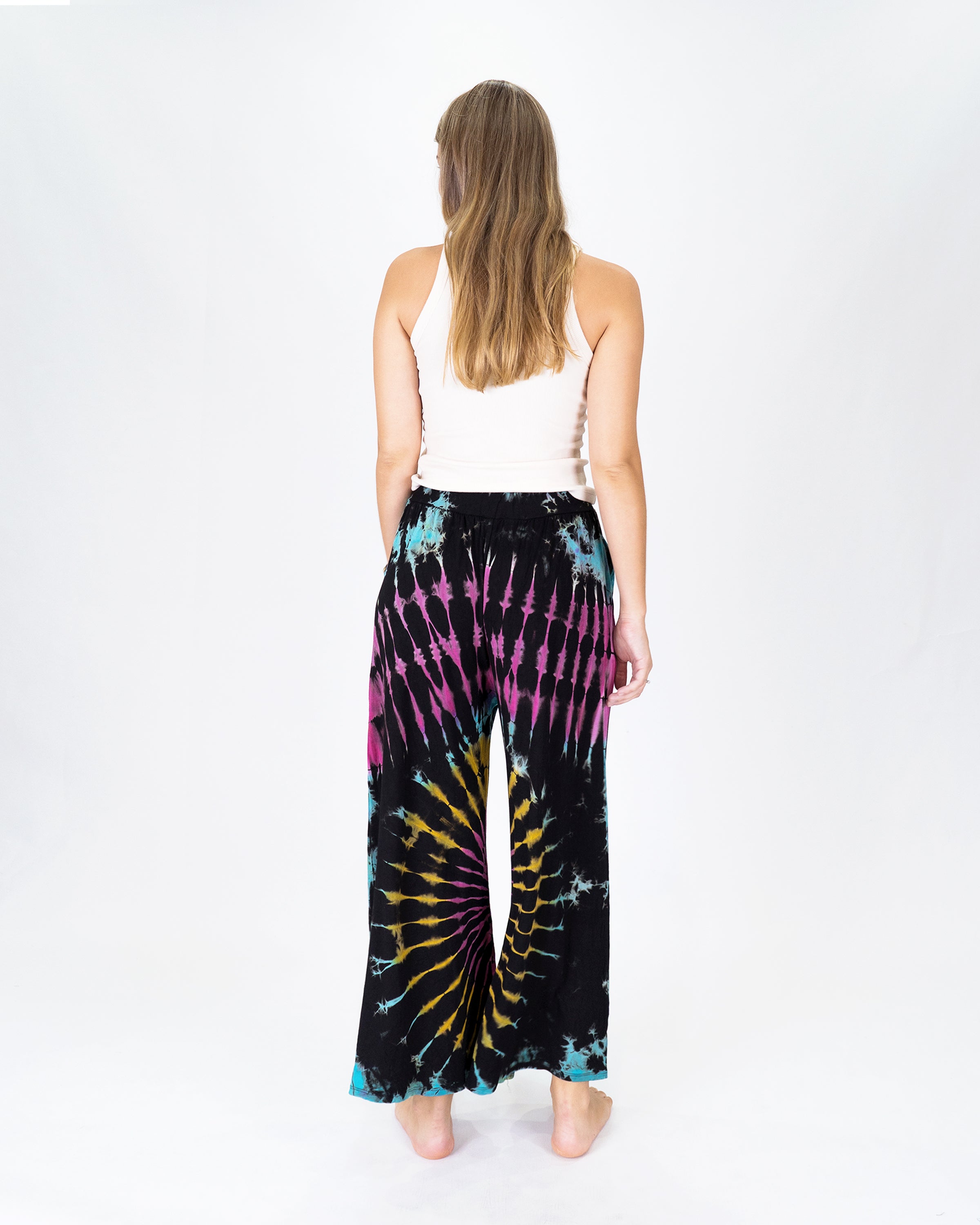 Soft Flex Tie Dye Wide Leg Pants in Black Turquoise