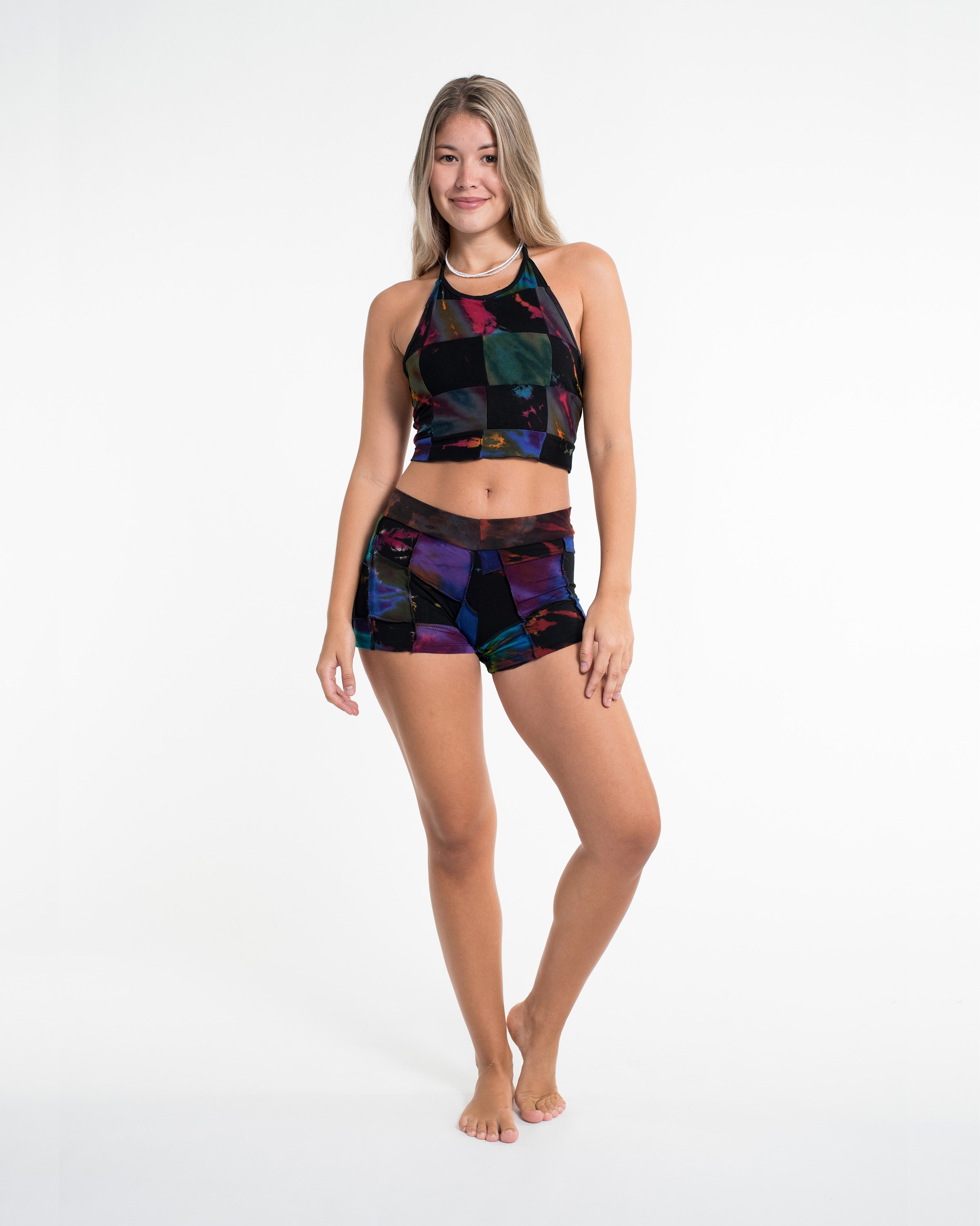 Patchwork Tie Dye Shorts in Multi Black