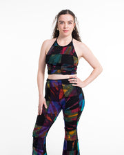 Patchwork Tie Dye Halter Top in Multi Black