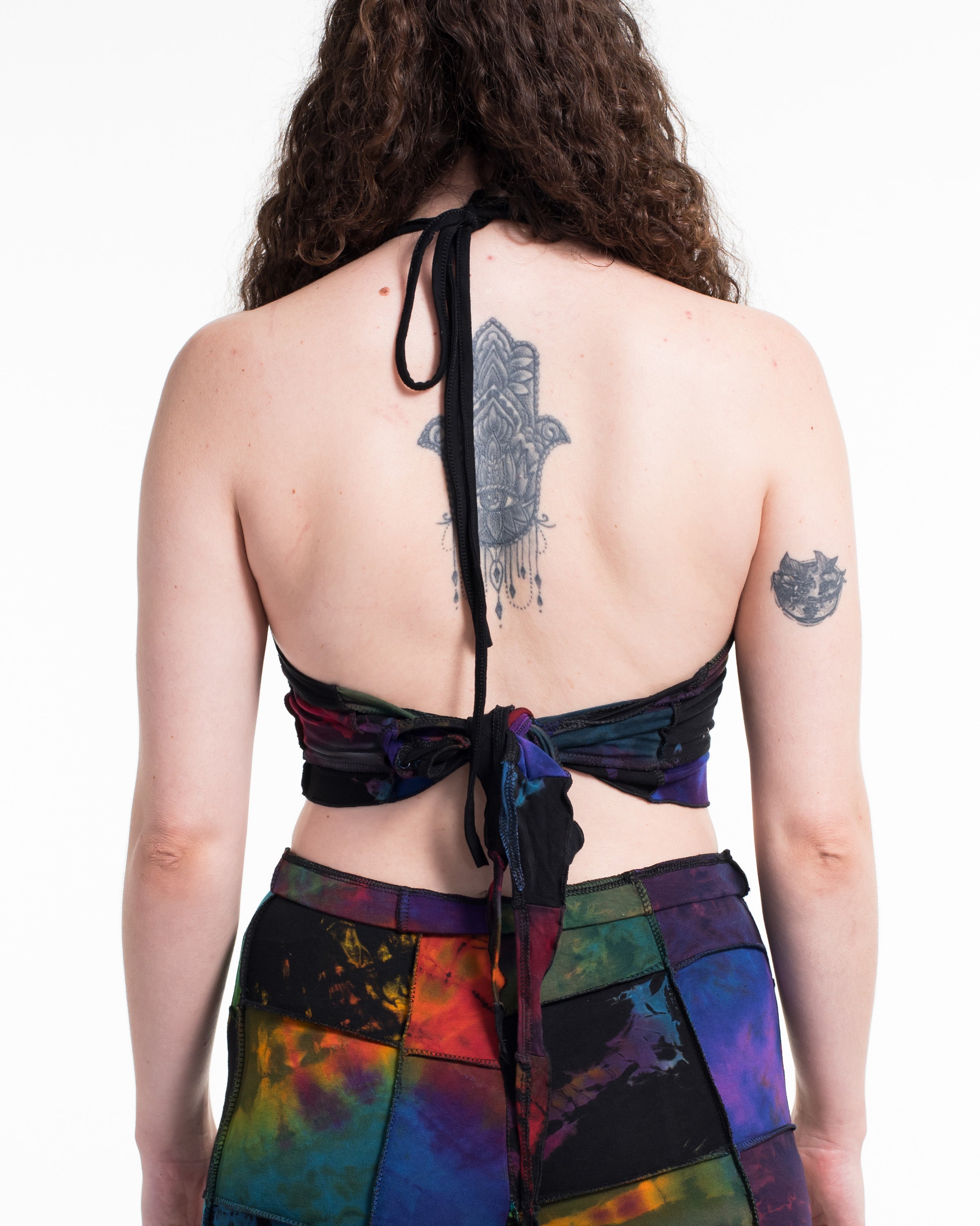 Patchwork Tie Dye Halter Top in Multi Black