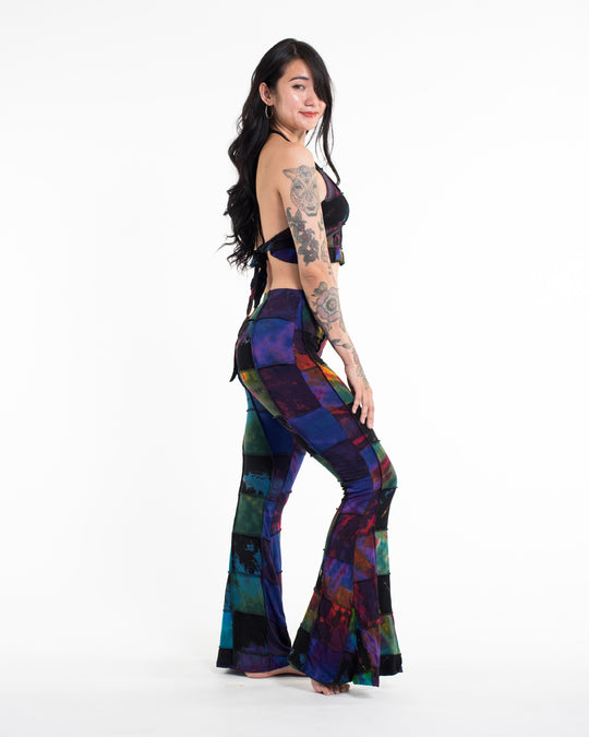 Patchwork Tie Dye Flare Pants in Multi Black