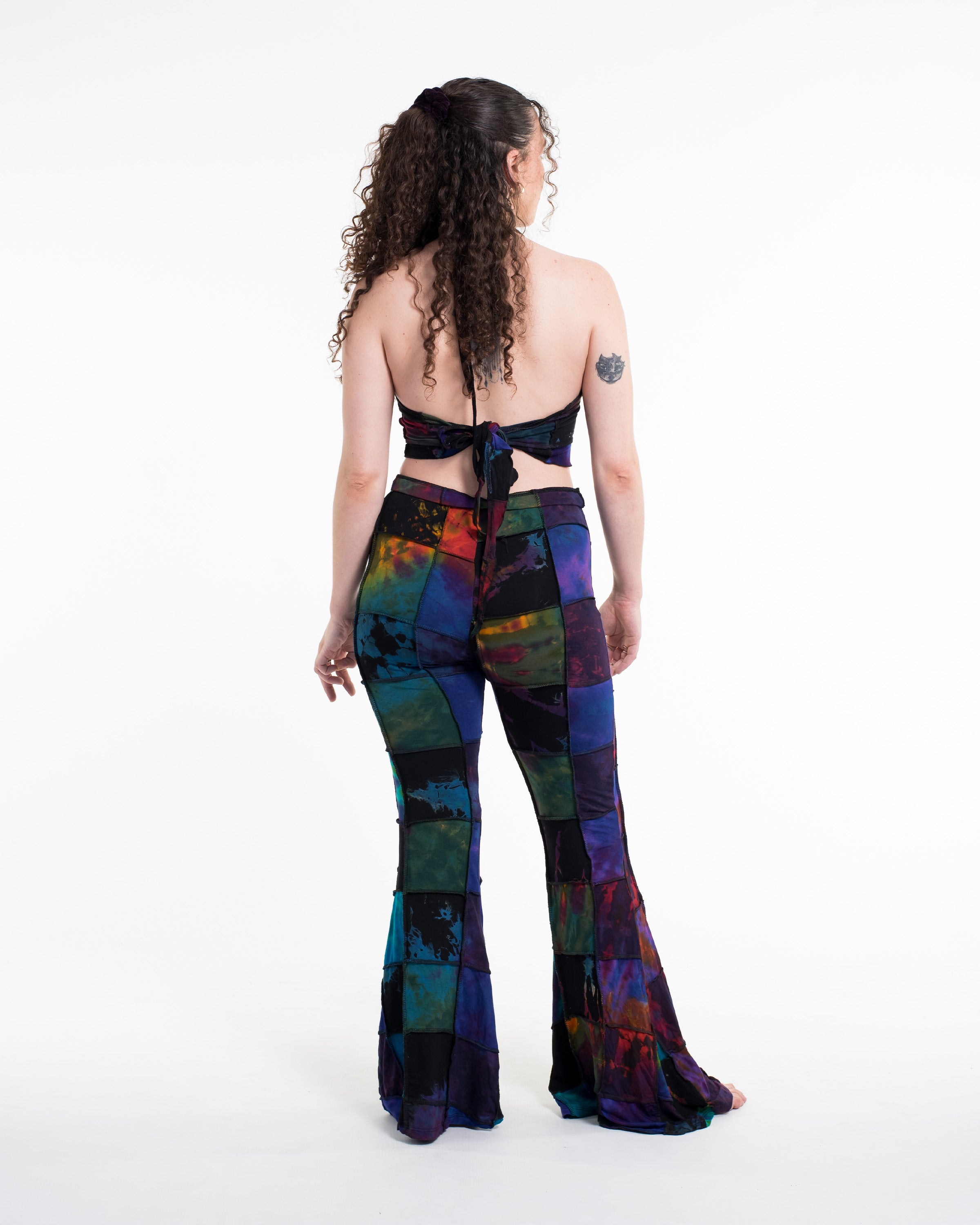 Patchwork Tie Dye Flare Pants in Multi Black