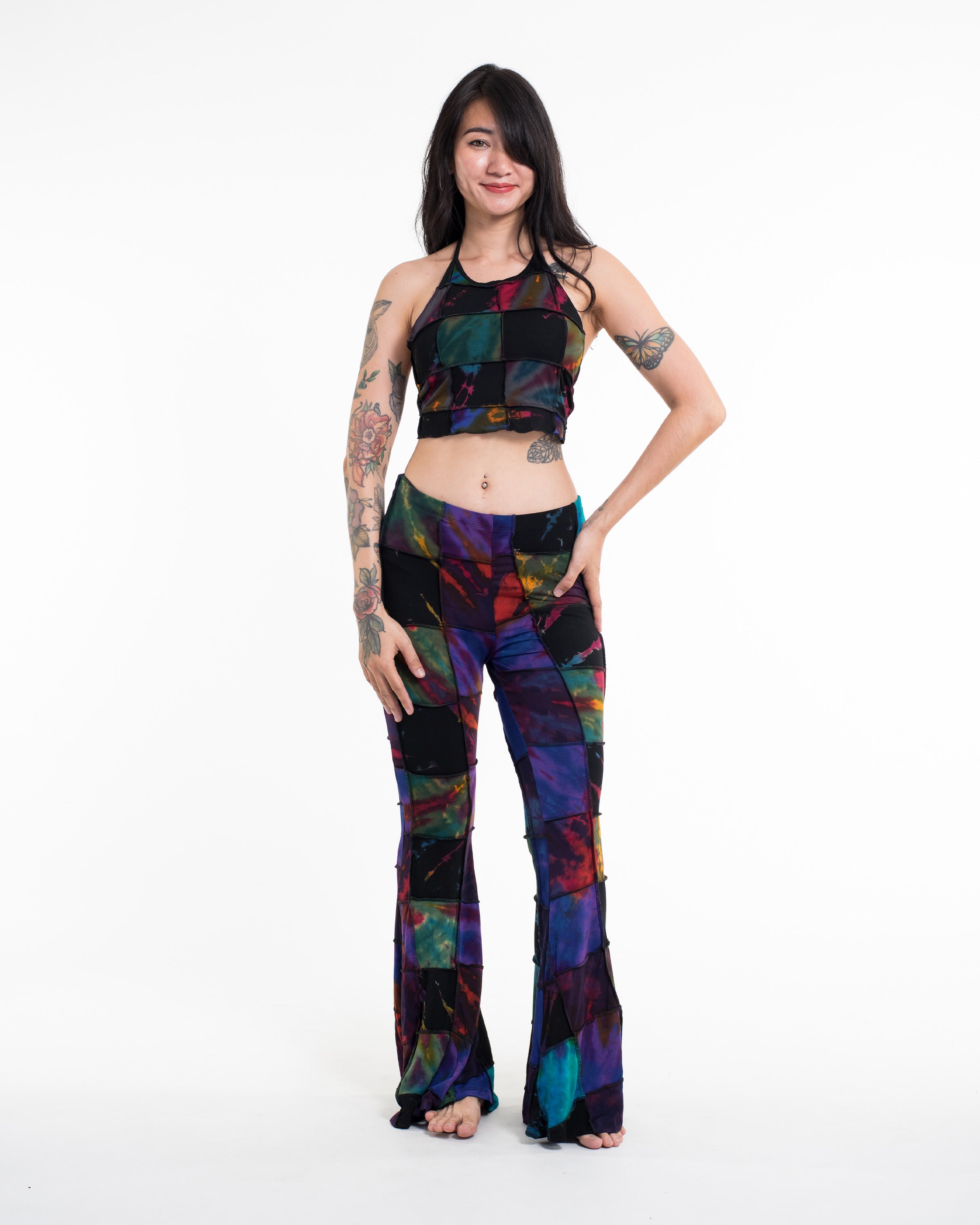 Patchwork Tie Dye Halter Top in Multi Black