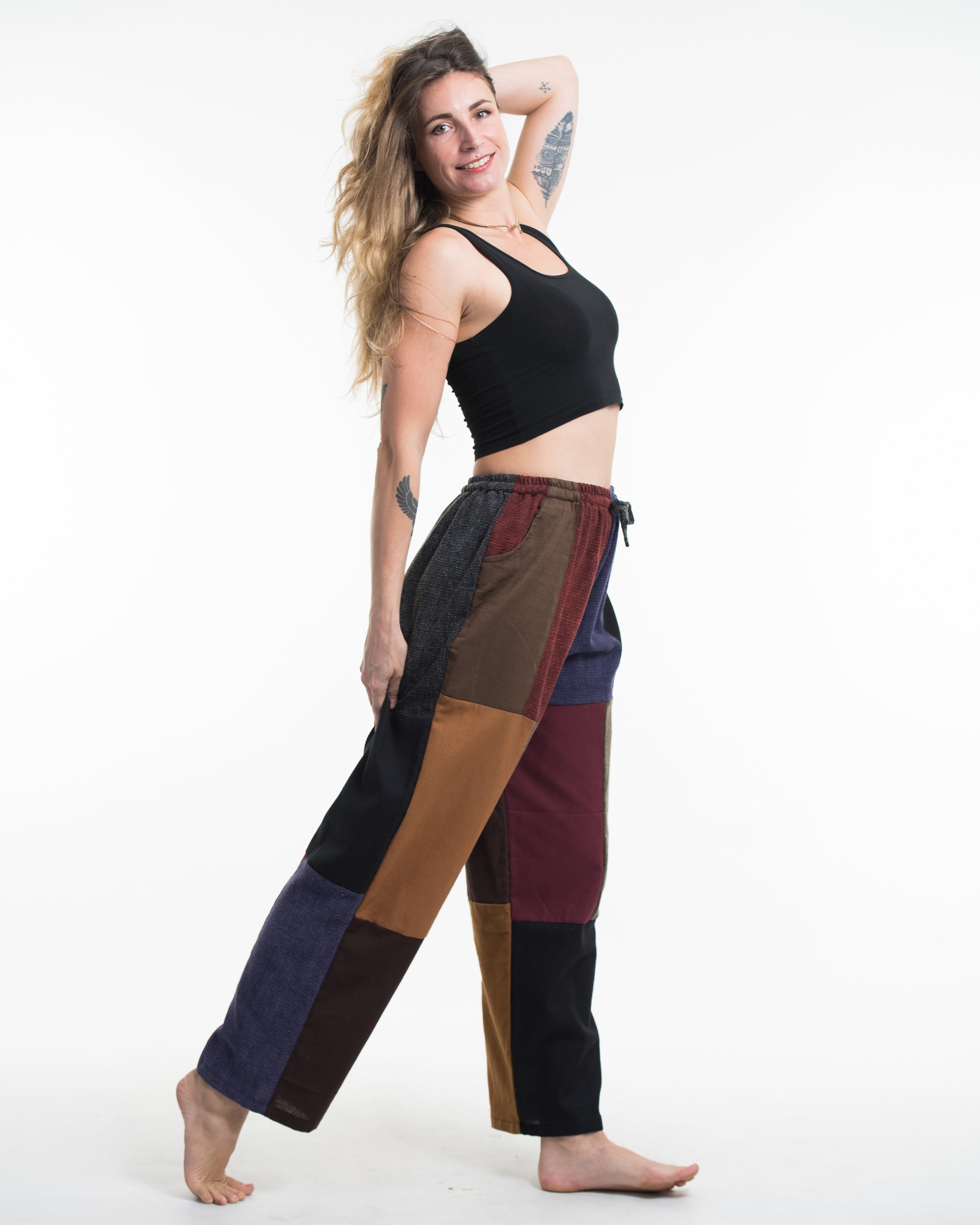 Women's Patchwork Stonewash-Mix Cotton Pants