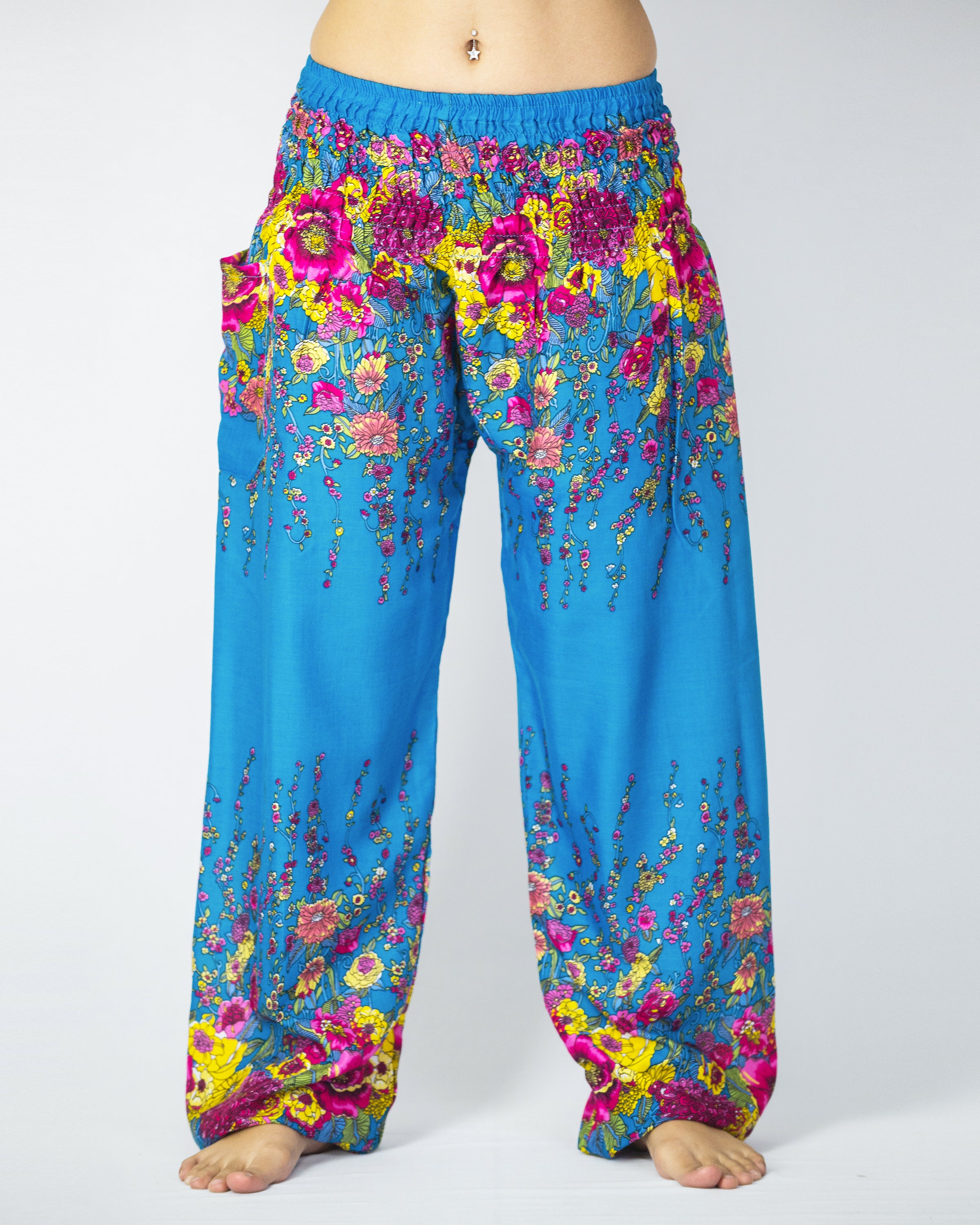 Floral Women's Harem Pants in Ocean Blue