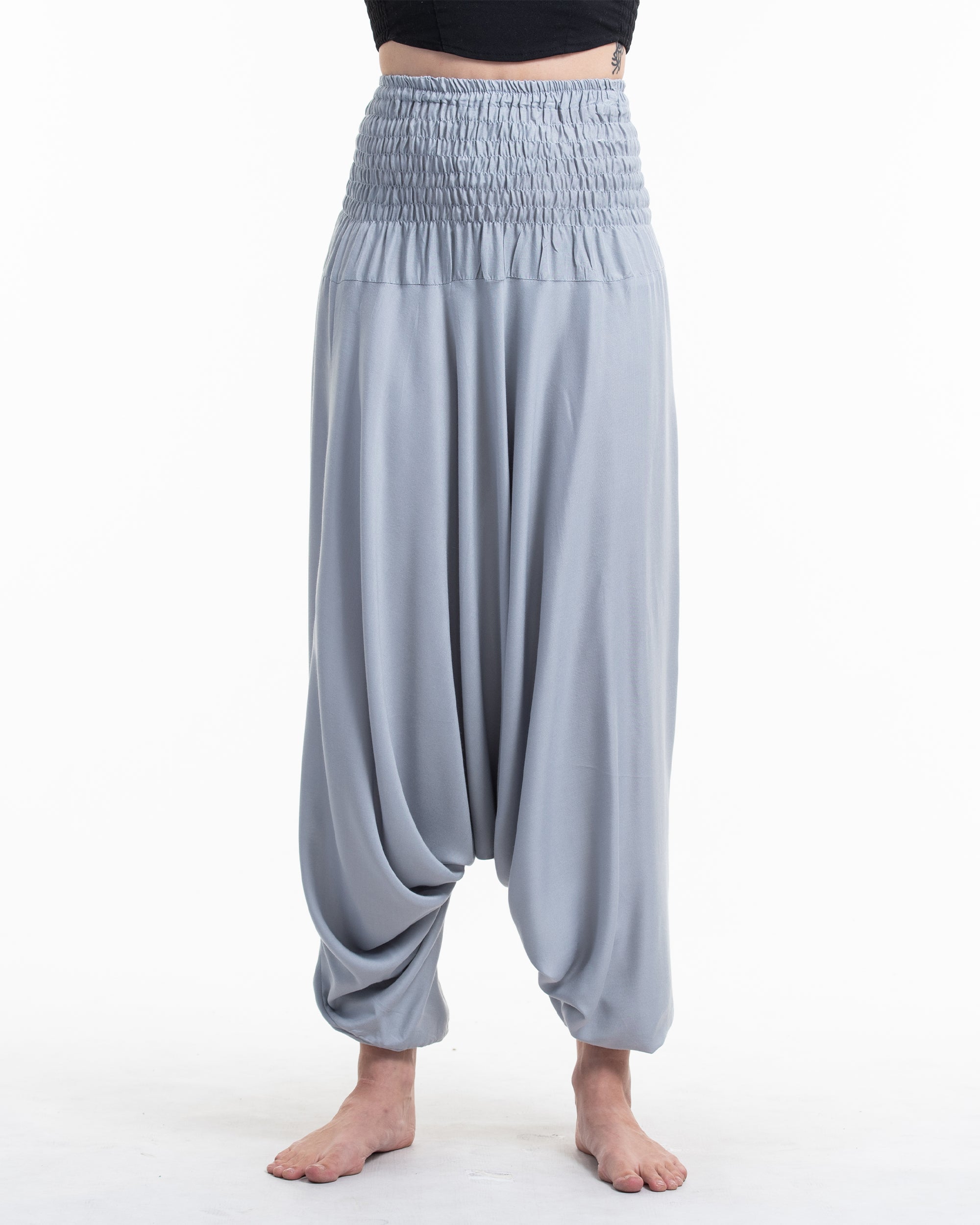 Solid Color 2-in-1 Jumpsuit Harem Pants in Light Gray