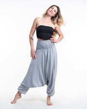 Solid Color 2-in-1 Jumpsuit Harem Pants in Light Gray