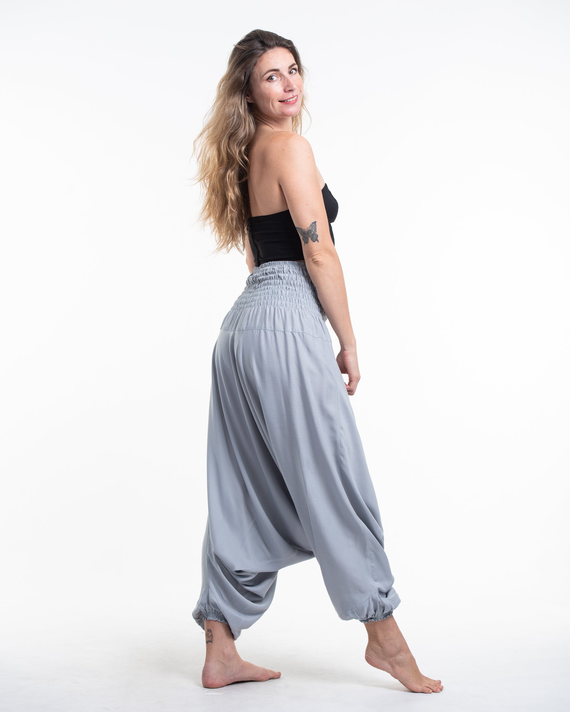 Solid Color 2-in-1 Jumpsuit Harem Pants in Light Gray