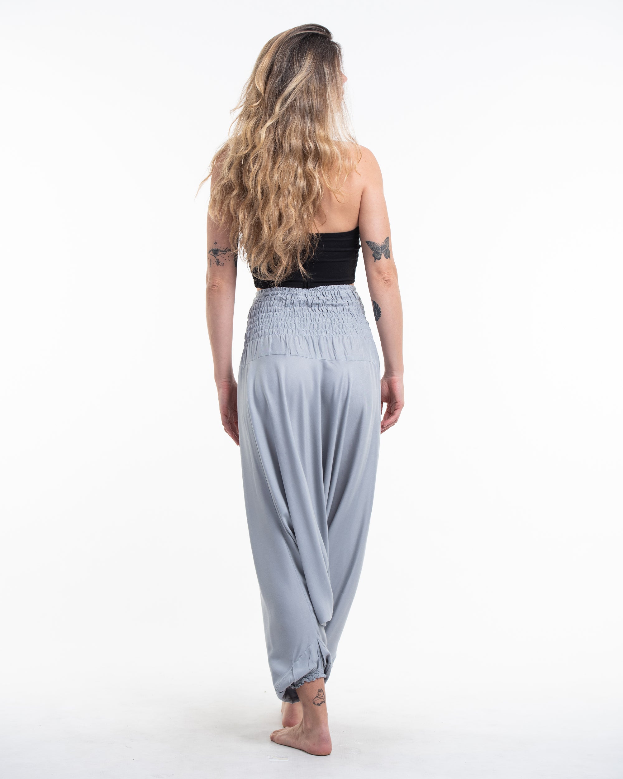 Solid Color 2-in-1 Jumpsuit Harem Pants in Light Gray