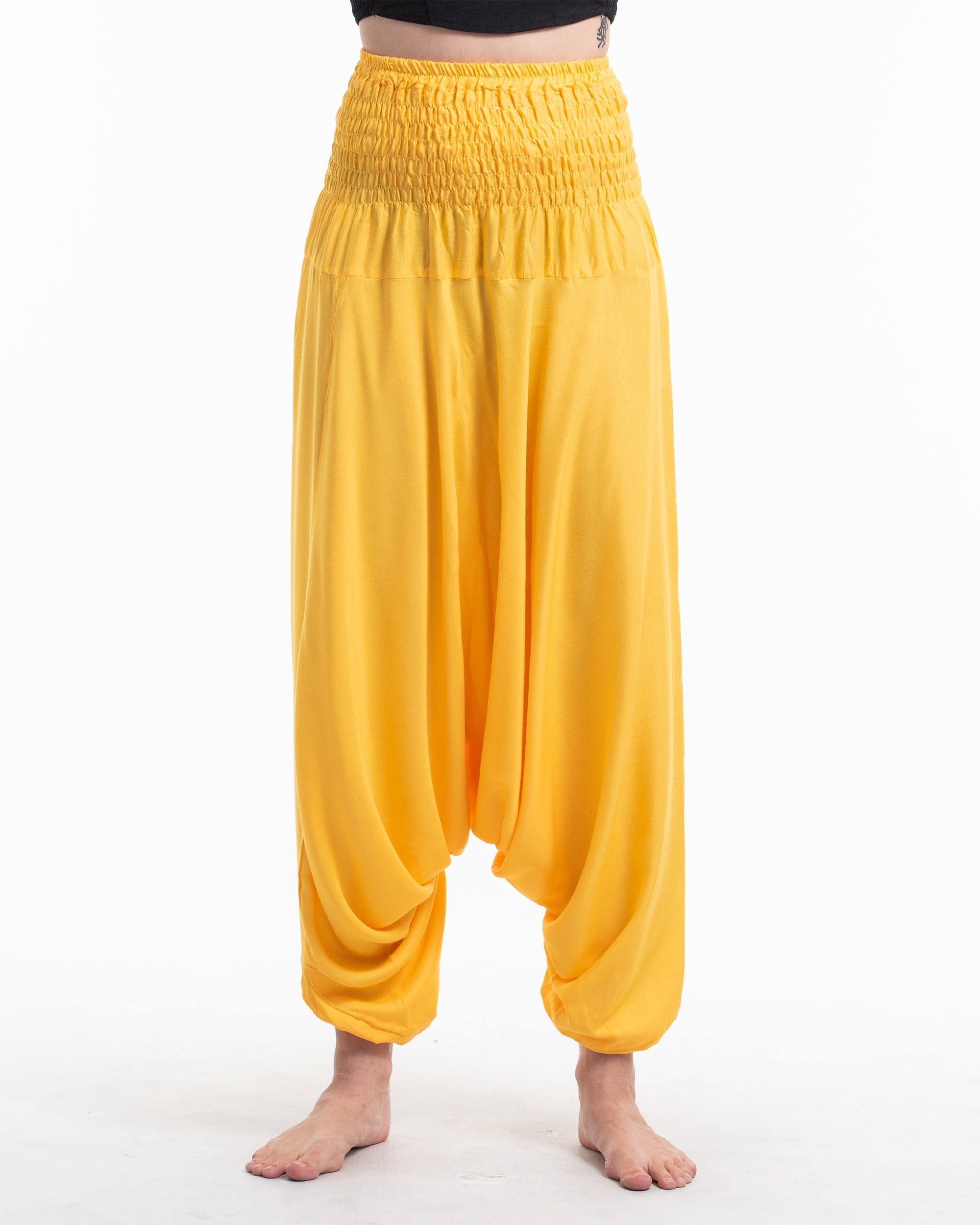 Solid Color 2-in-1 Jumpsuit Harem Pants in Light Yellow