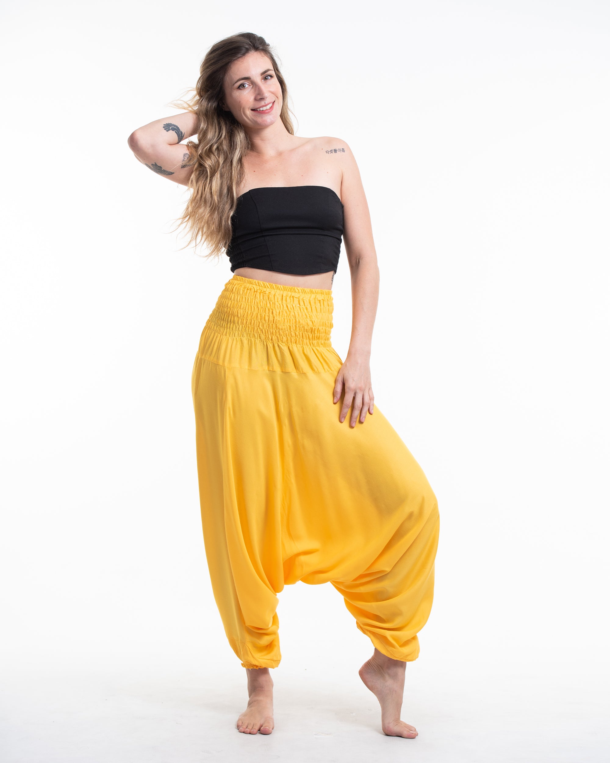 Solid Color 2-in-1 Jumpsuit Harem Pants in Light Yellow
