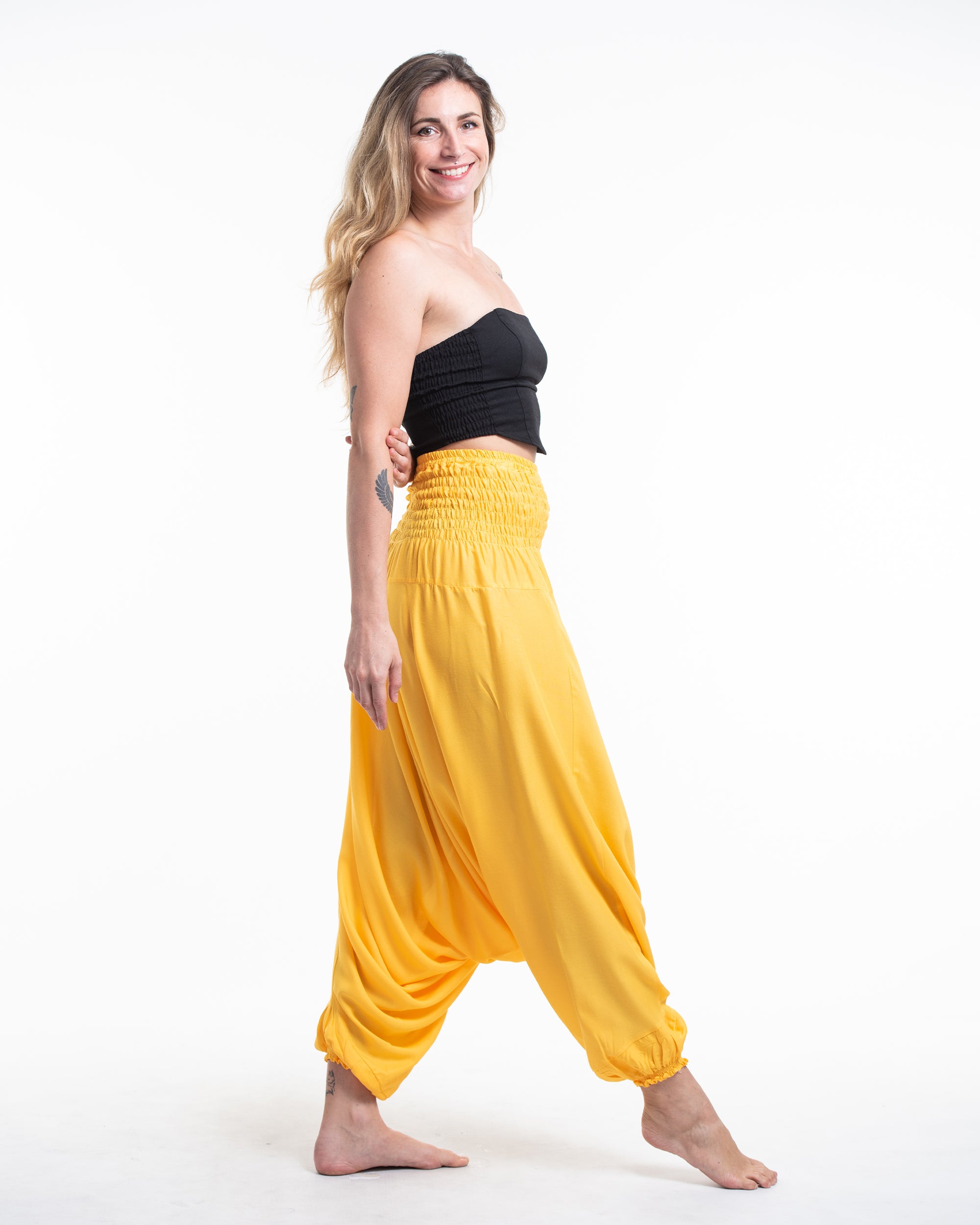 Solid Color 2-in-1 Jumpsuit Harem Pants in Light Yellow