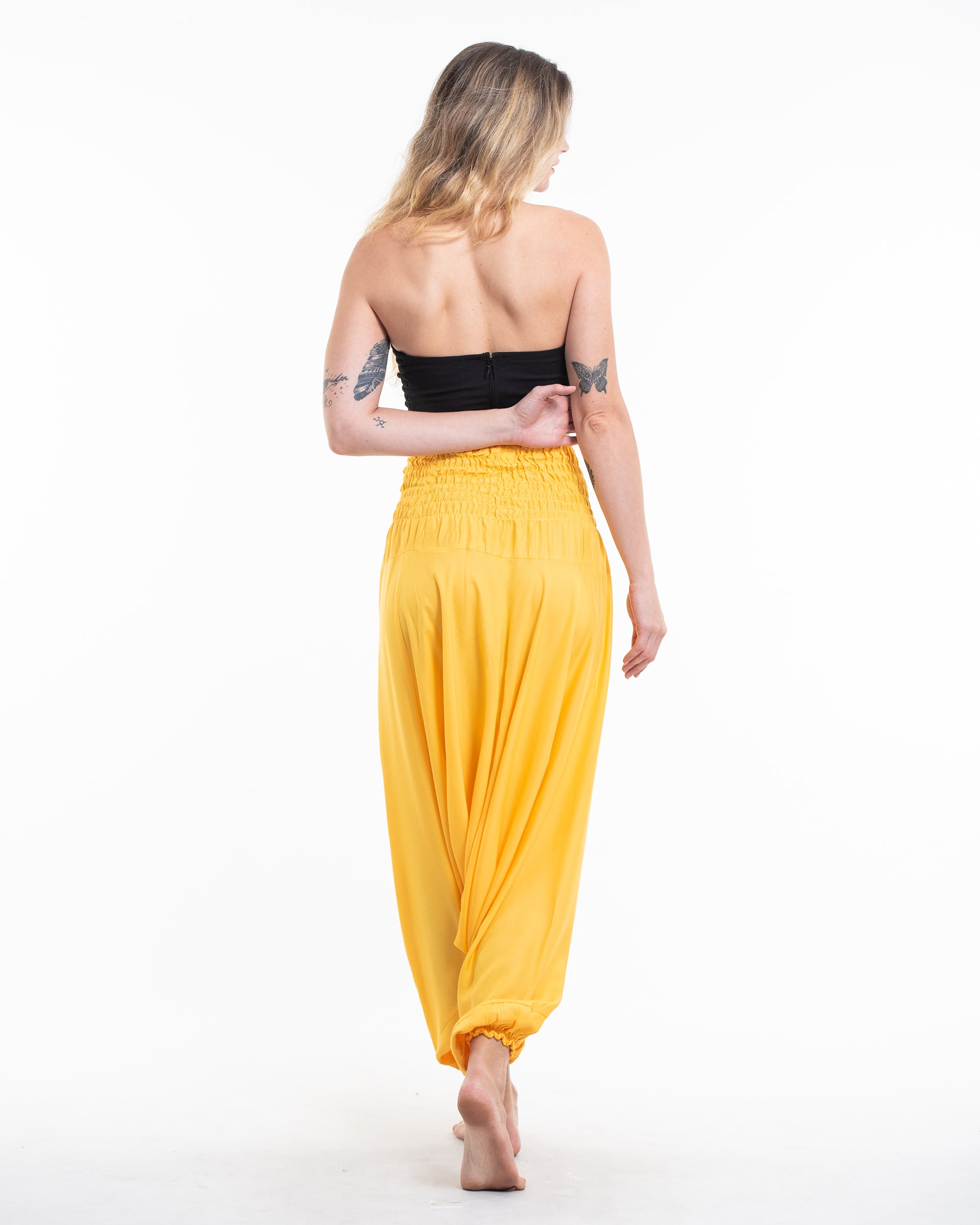 Solid Color 2-in-1 Jumpsuit Harem Pants in Light Yellow