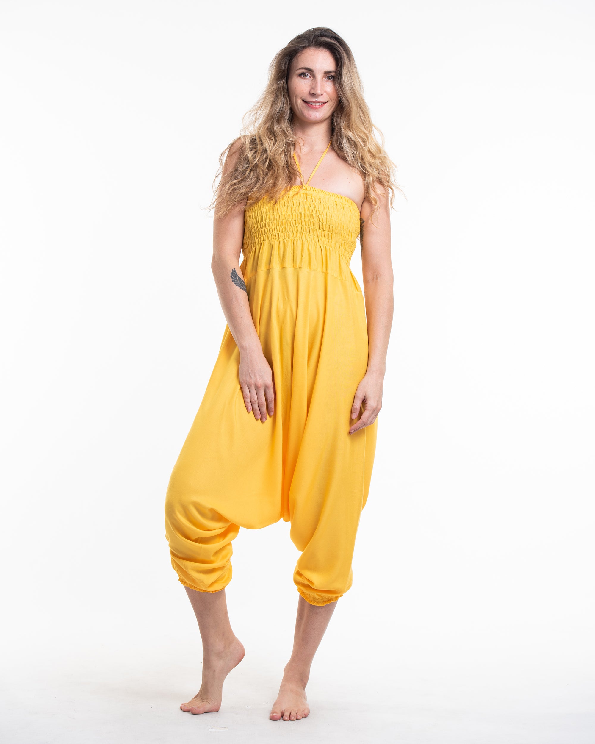 Solid Color 2-in-1 Jumpsuit Harem Pants in Light Yellow