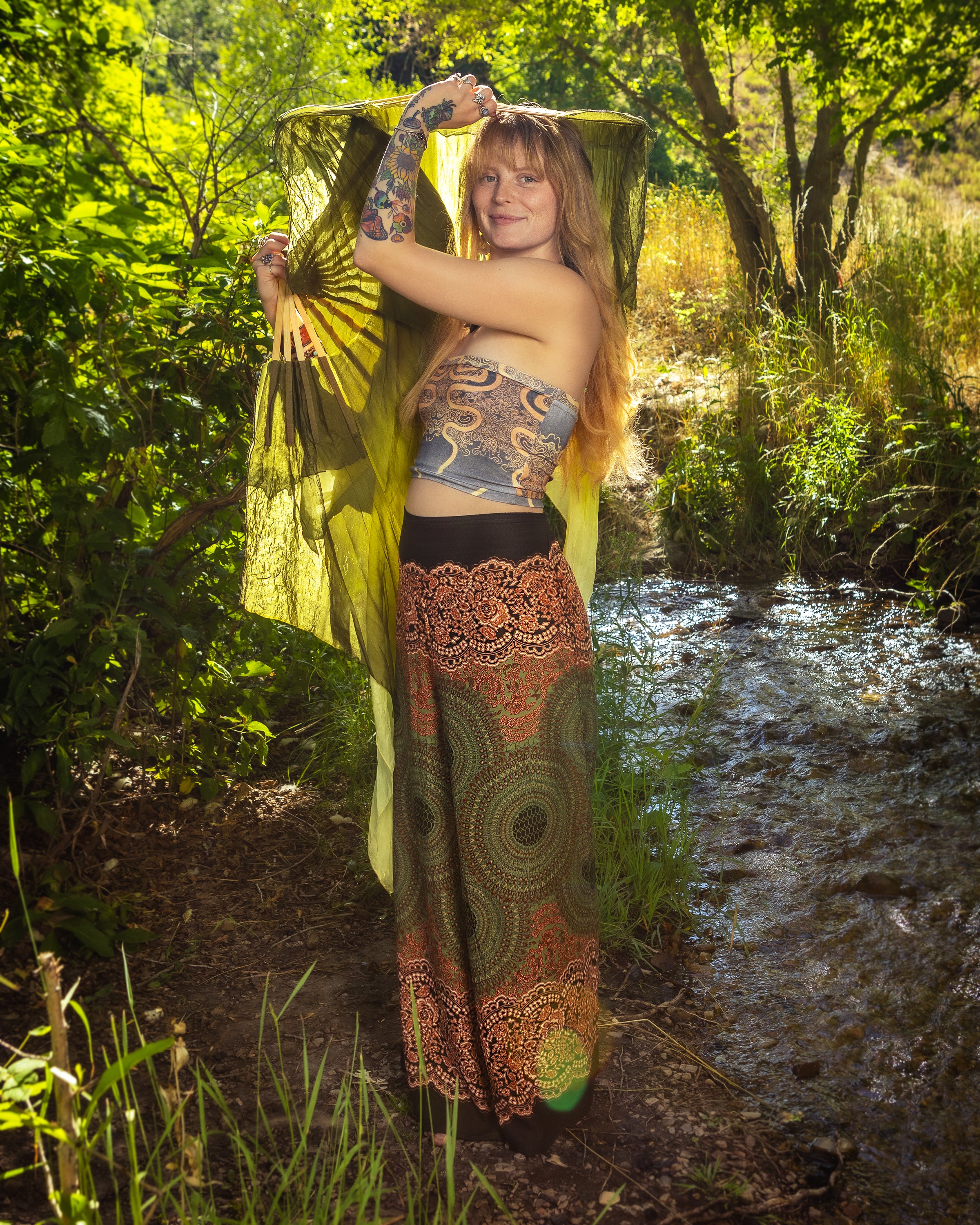 Geometric Mandalas Palazzo Style Harem Pants in Olive