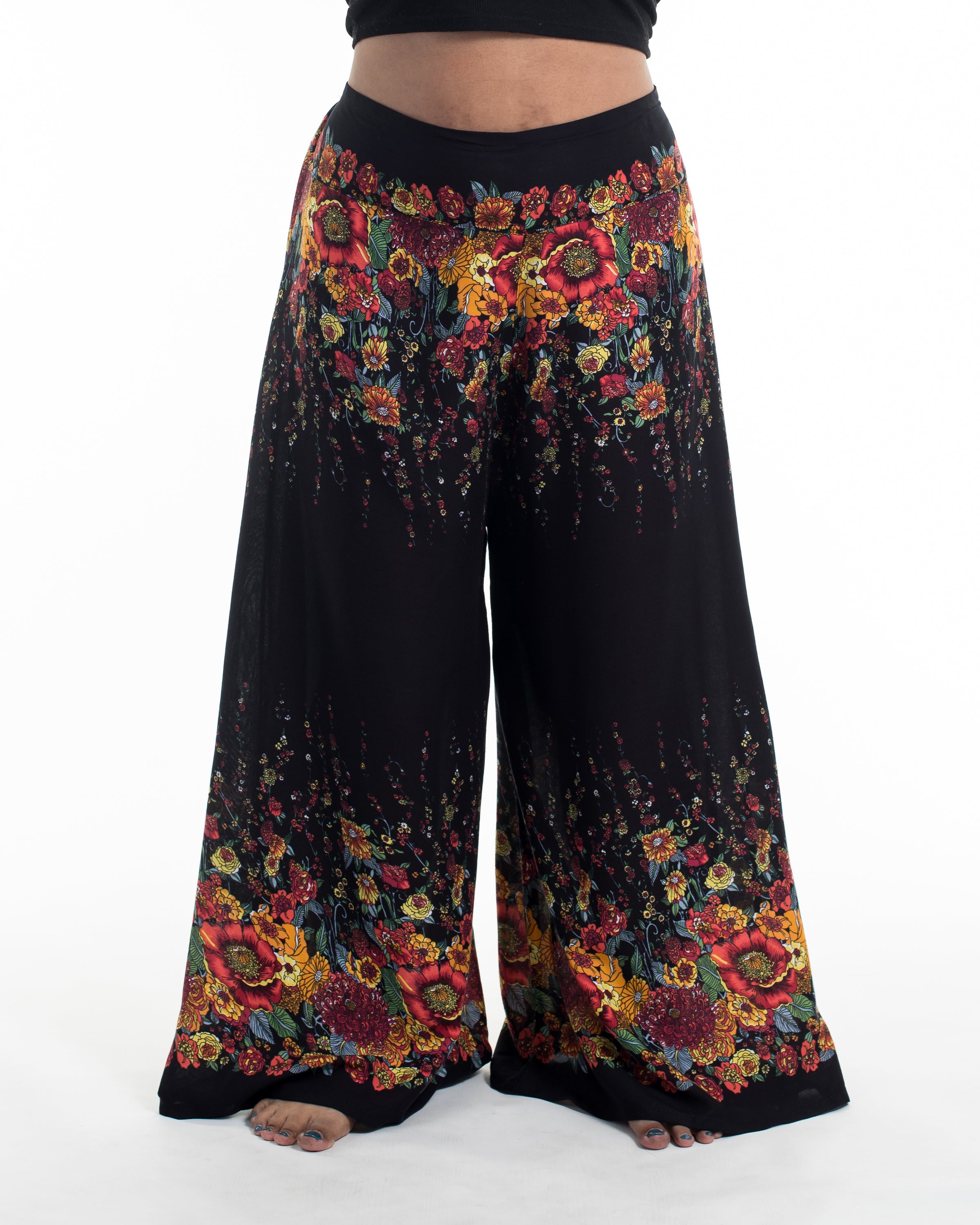 Plus Size Floral Palazzo Style Harem Pants in Black