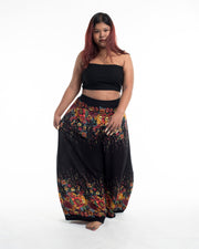 Plus Size Floral Palazzo Style Harem Pants in Black
