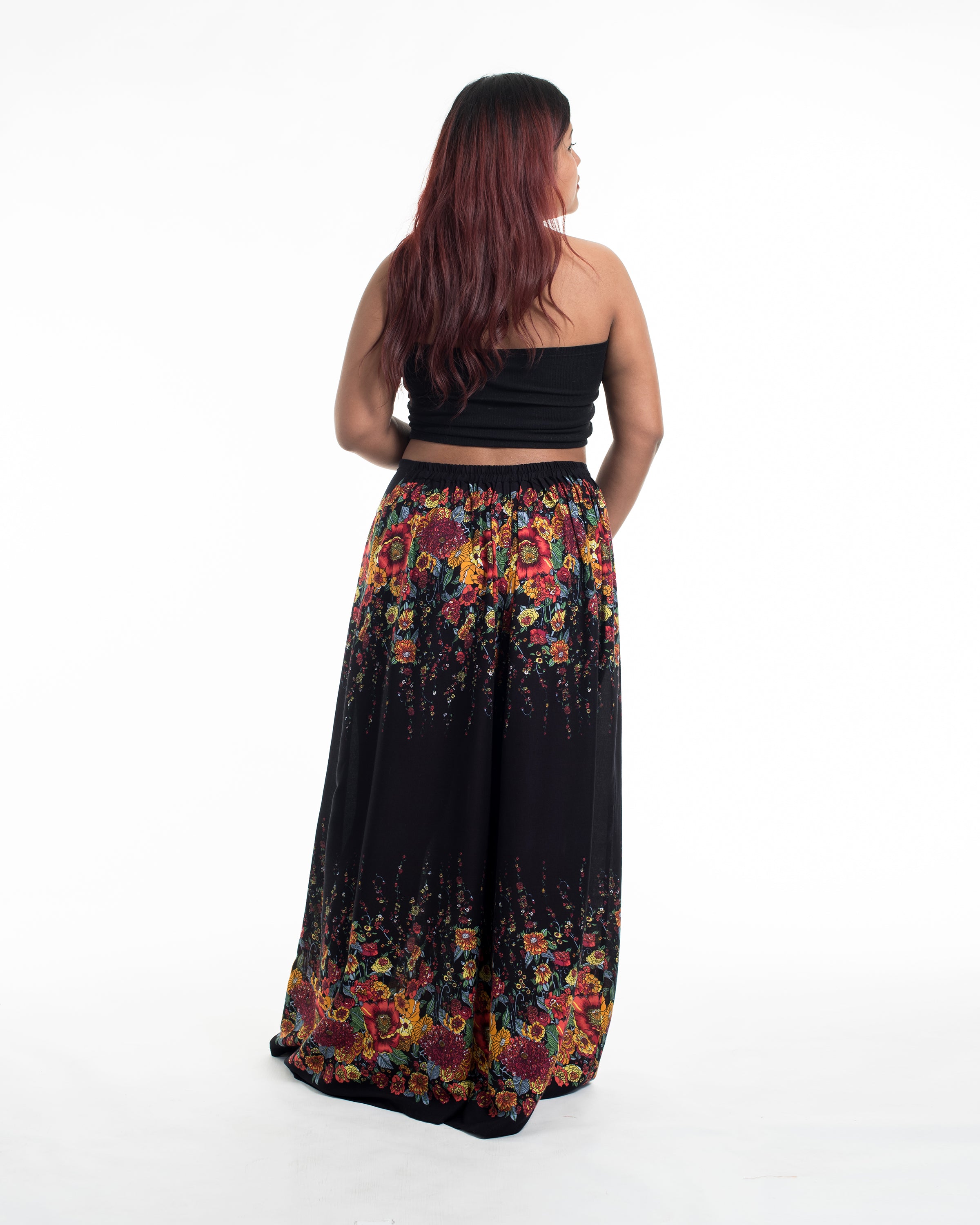 Plus Size Floral Palazzo Style Harem Pants in Black