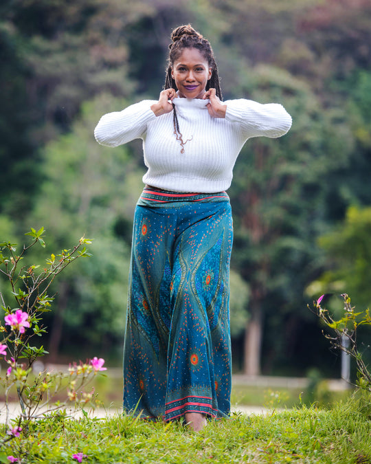 Plus Size Peacock Eyes Palazzo Style Harem Pants in Turquoise