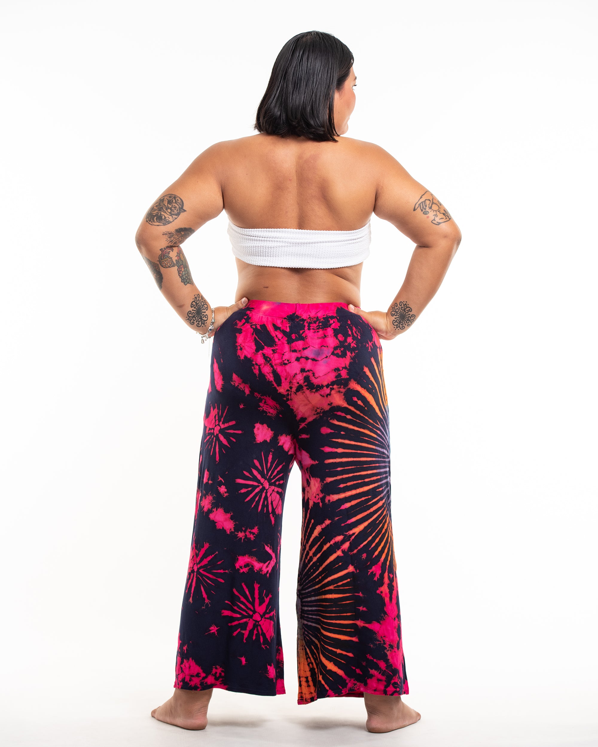 Plus Size Soft Flex Tie Dye Wide Leg Pants in Navy Pink
