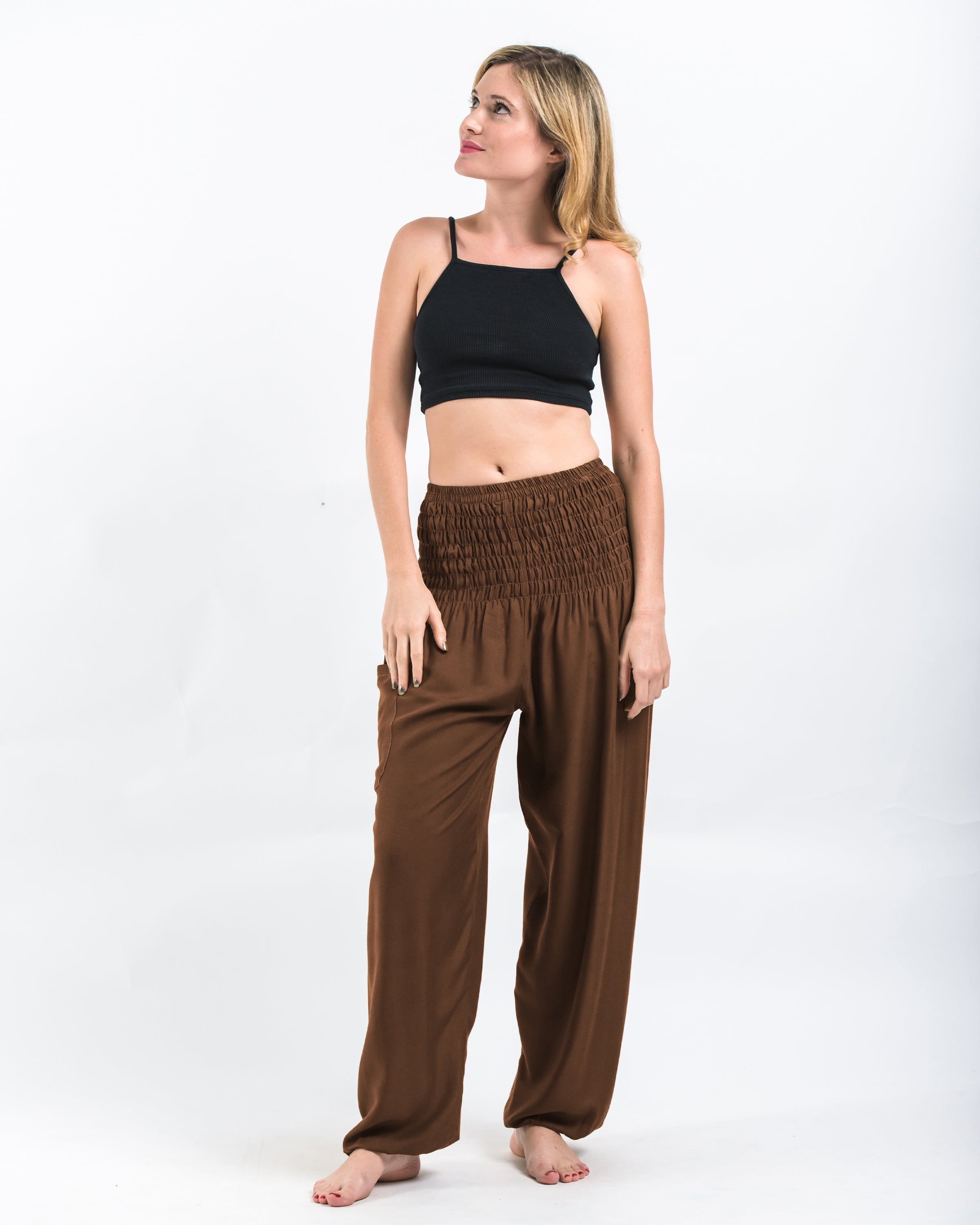 Solid Color Women's Harem Pants in Brown