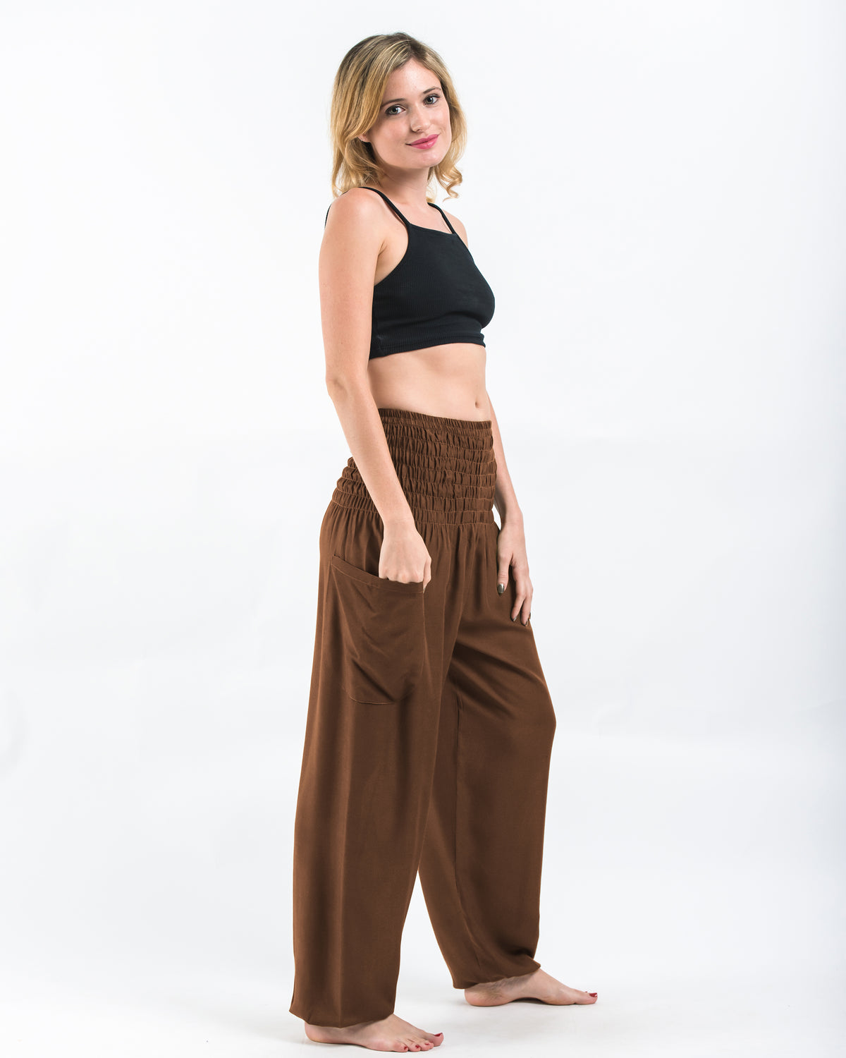 Solid Color Women's Harem Pants in Brown