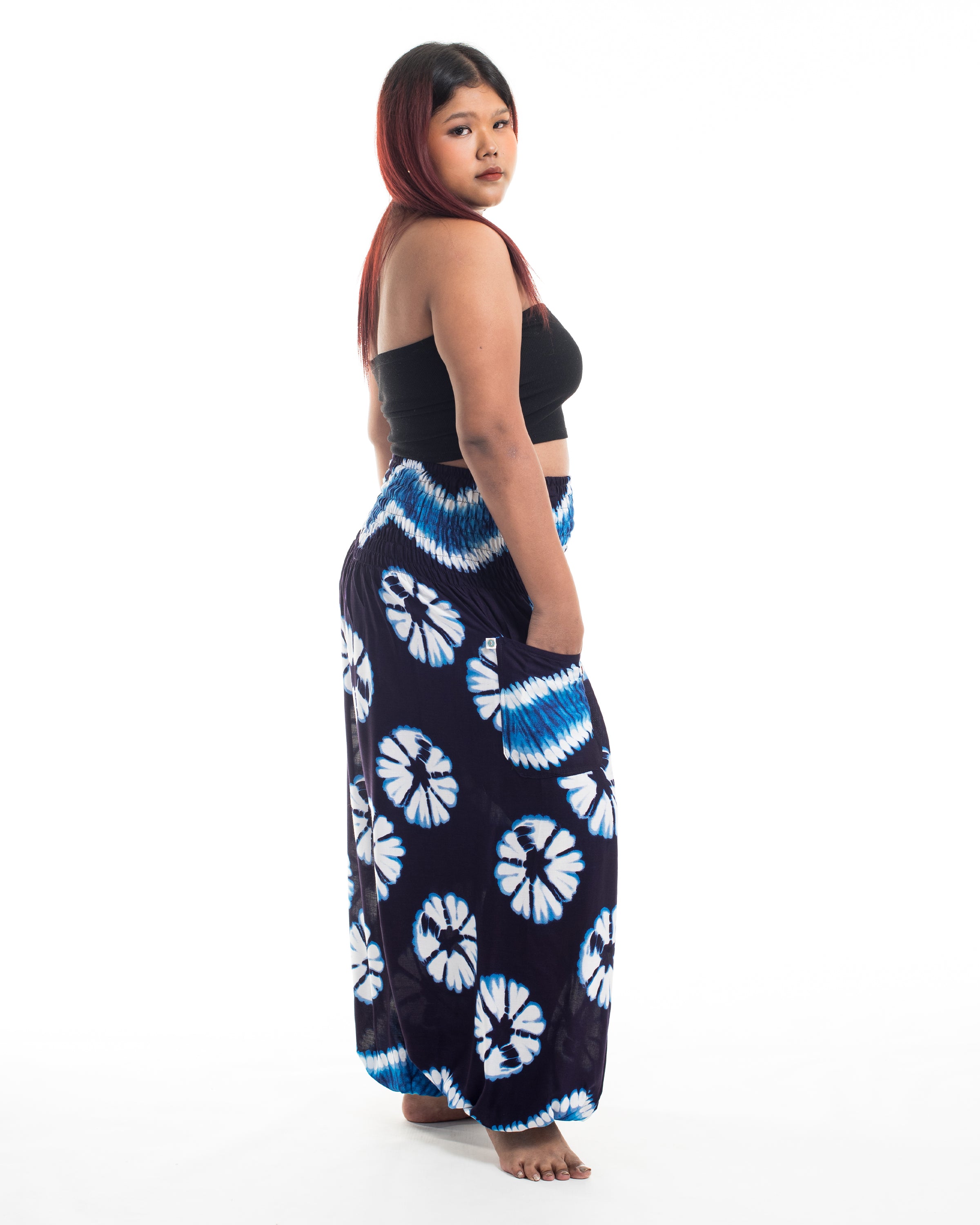 Plus Size Tie Dye Women's Harem Pants in Indigo