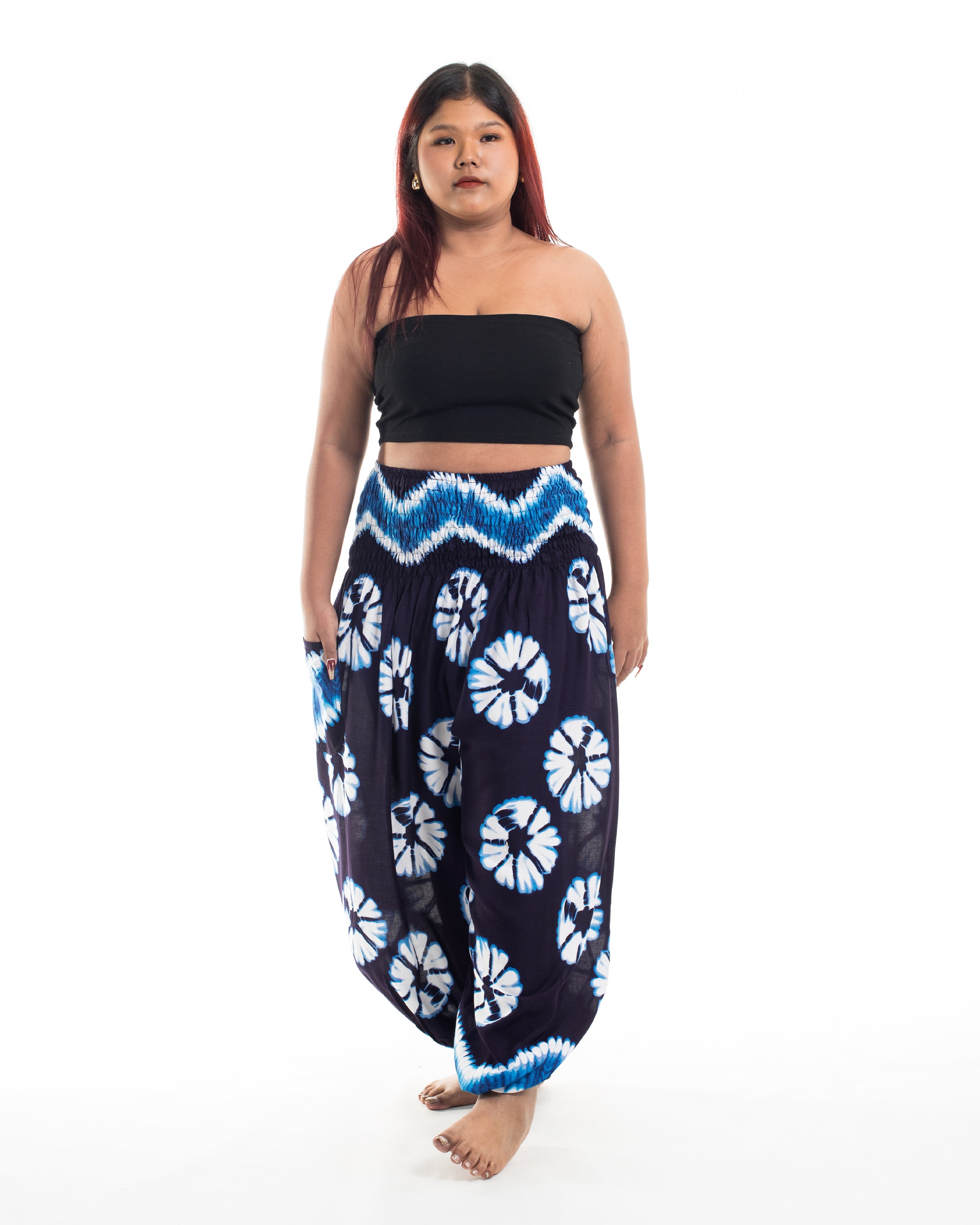 Plus Size Tie Dye Women's Harem Pants in Indigo