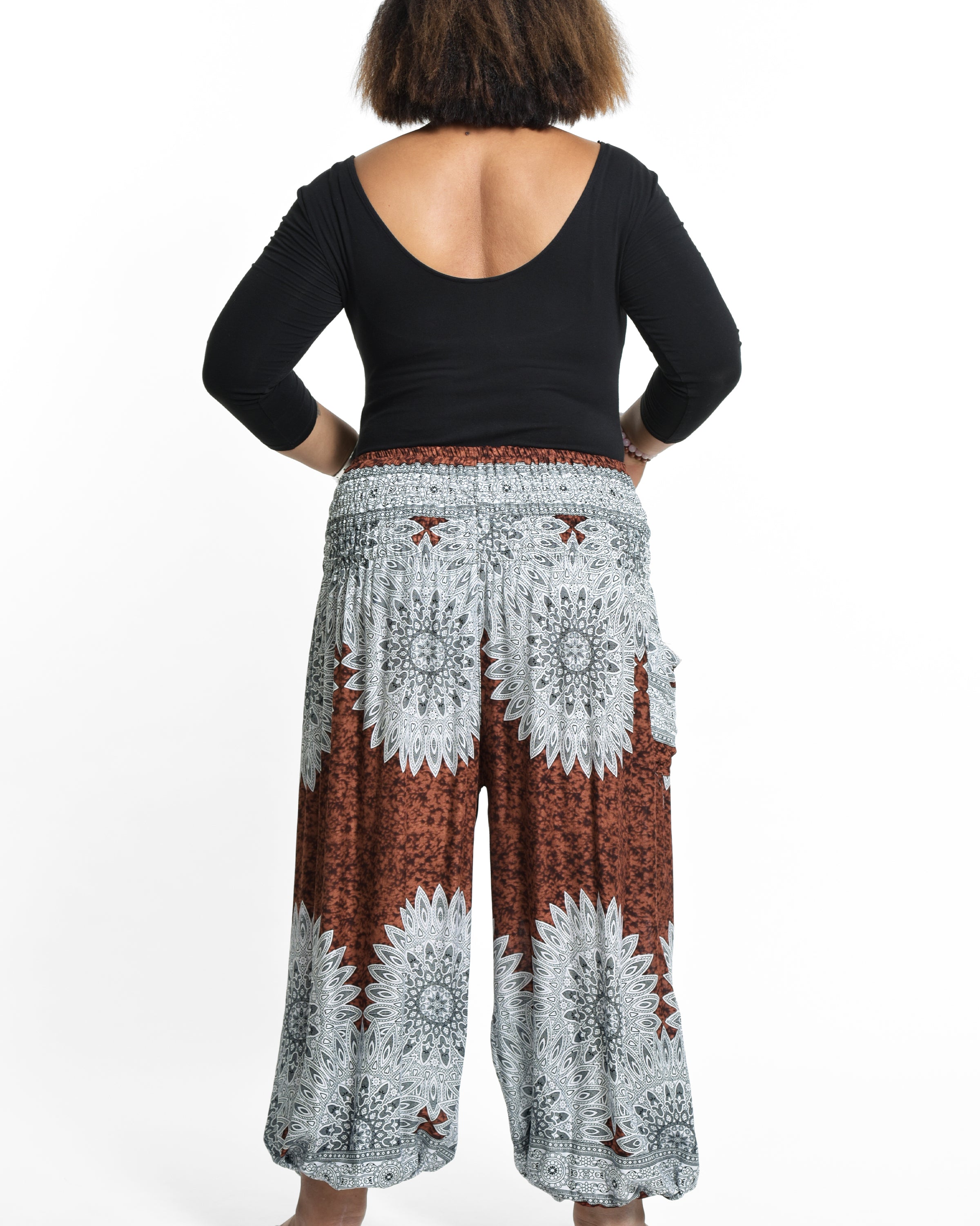 Plus Size Marble Mandalas Women's Harem Pants in Brown