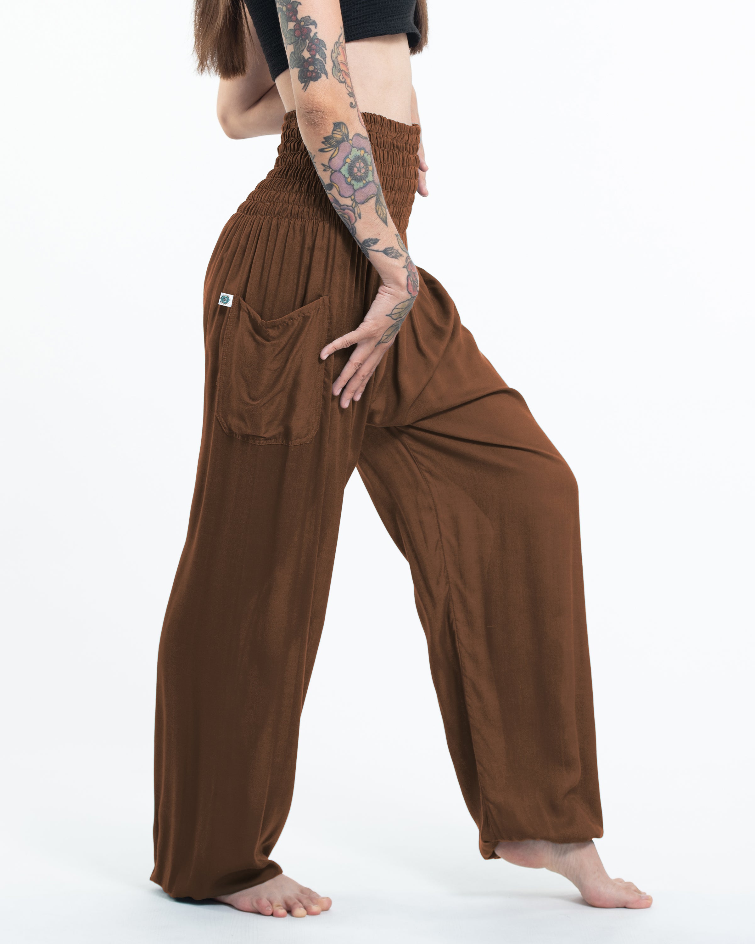 Solid Color Women's Tall Harem Pants in Brown