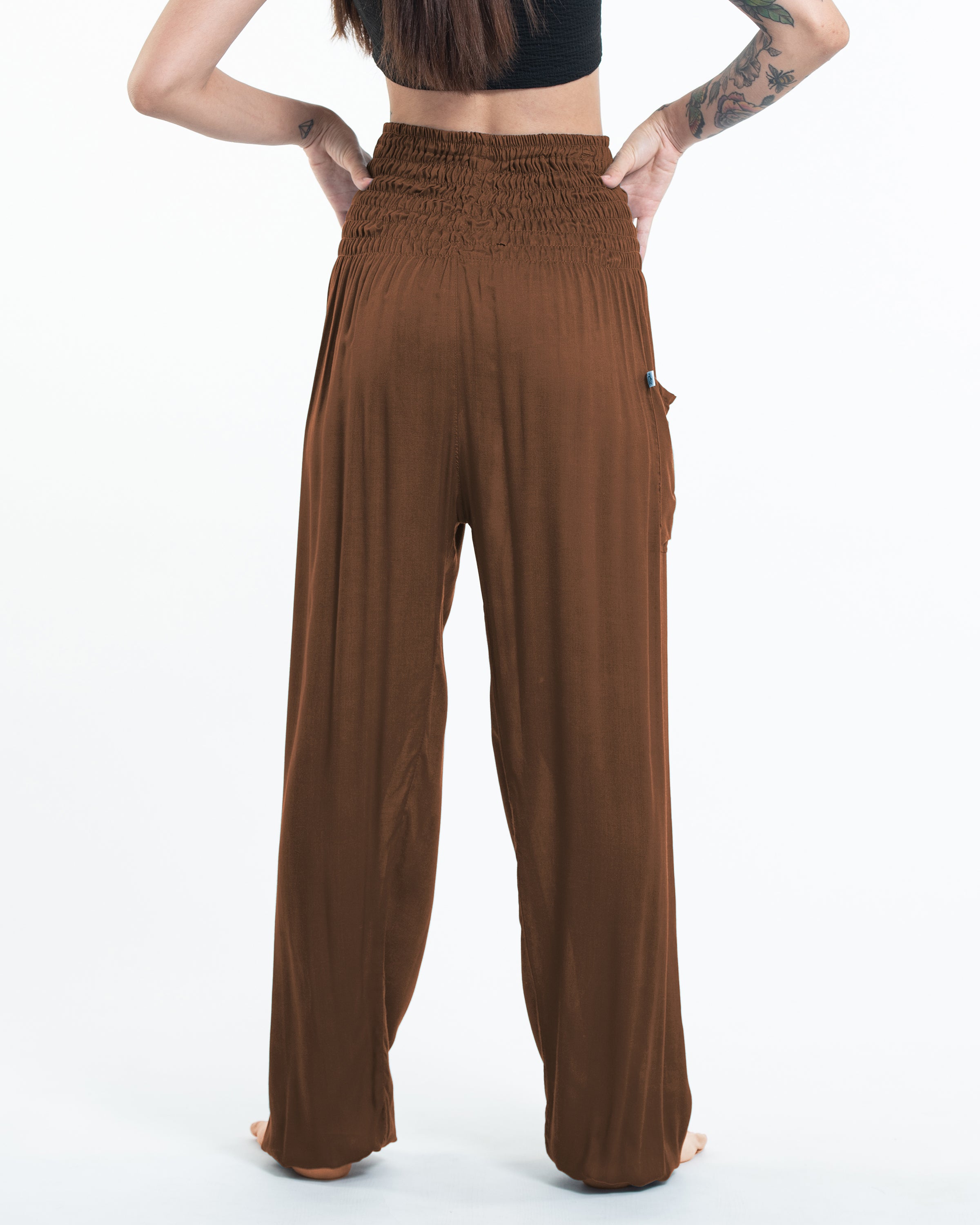Solid Color Women's Tall Harem Pants in Brown