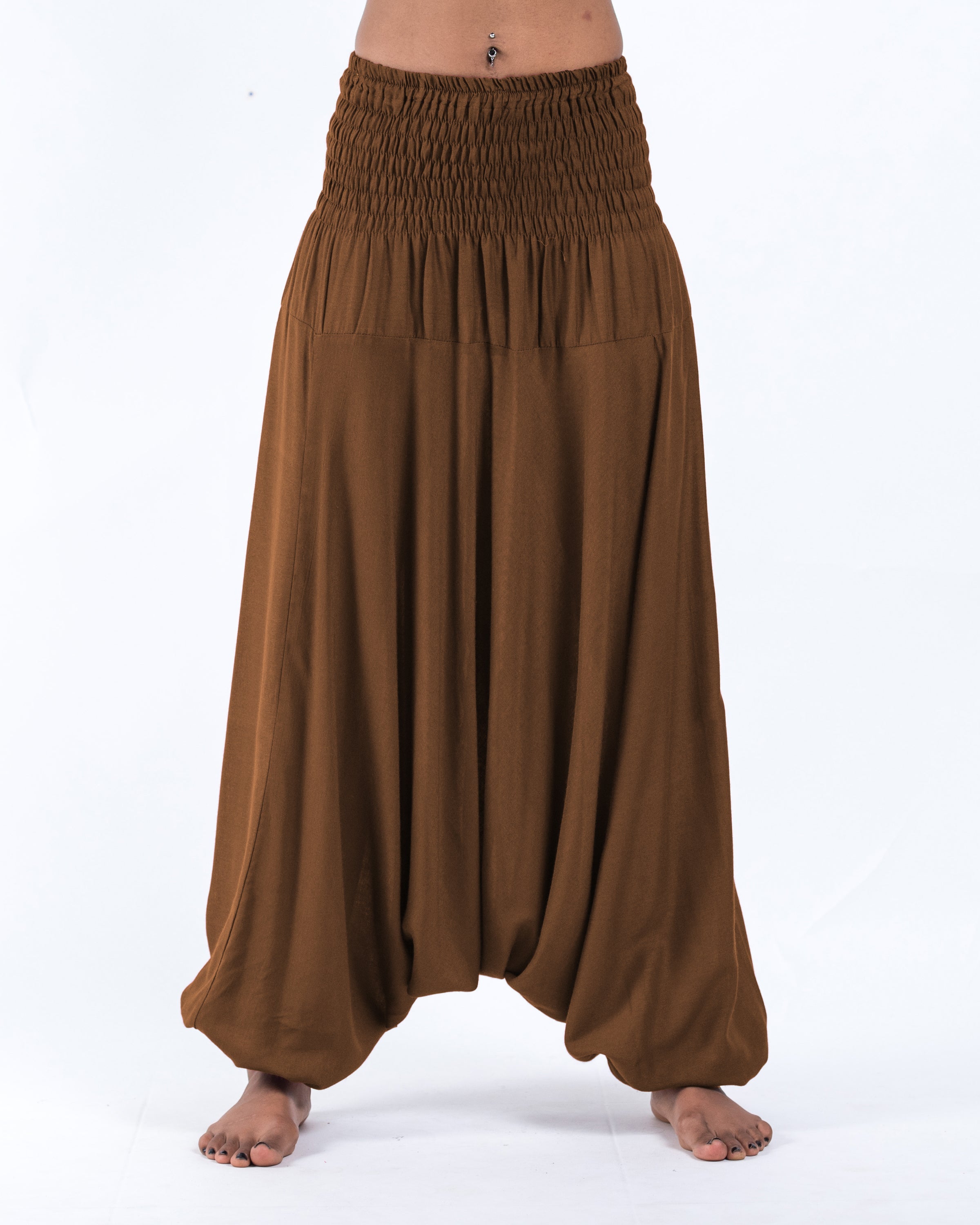 Solid Color 2-in-1 Jumpsuit Harem Pants in Brown