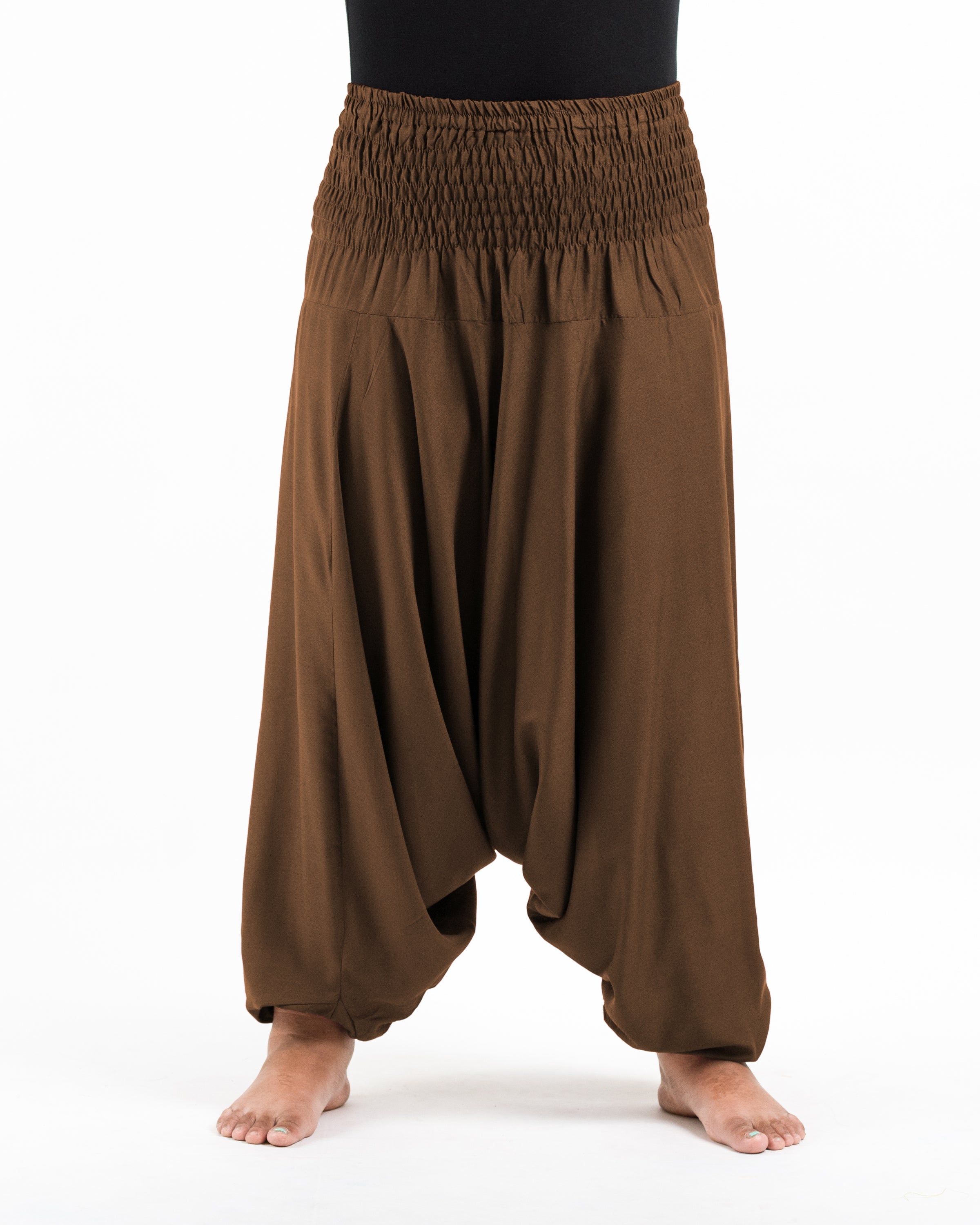 Plus Size Solid Color 2-in-1 Jumpsuit Harem Pants in Brown