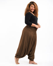 Plus Size Solid Color 2-in-1 Jumpsuit Harem Pants in Brown