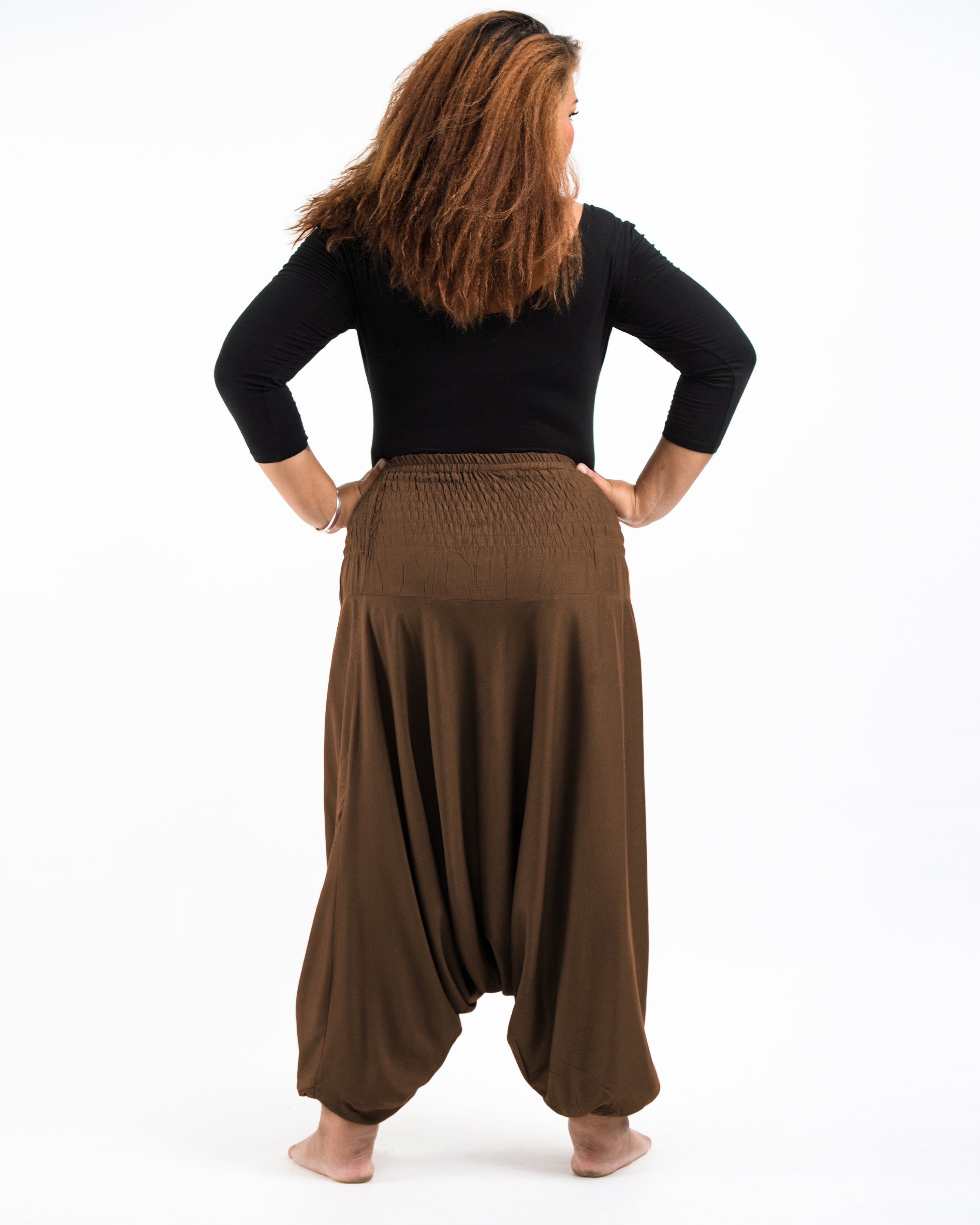 Plus Size Solid Color 2-in-1 Jumpsuit Harem Pants in Brown