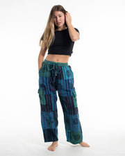 Women's Patchwork Block-Printed Pants in Blue