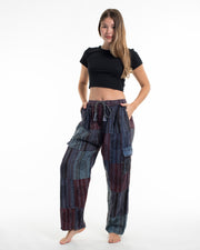Women's Patchwork Block-Printed Pants in Navy